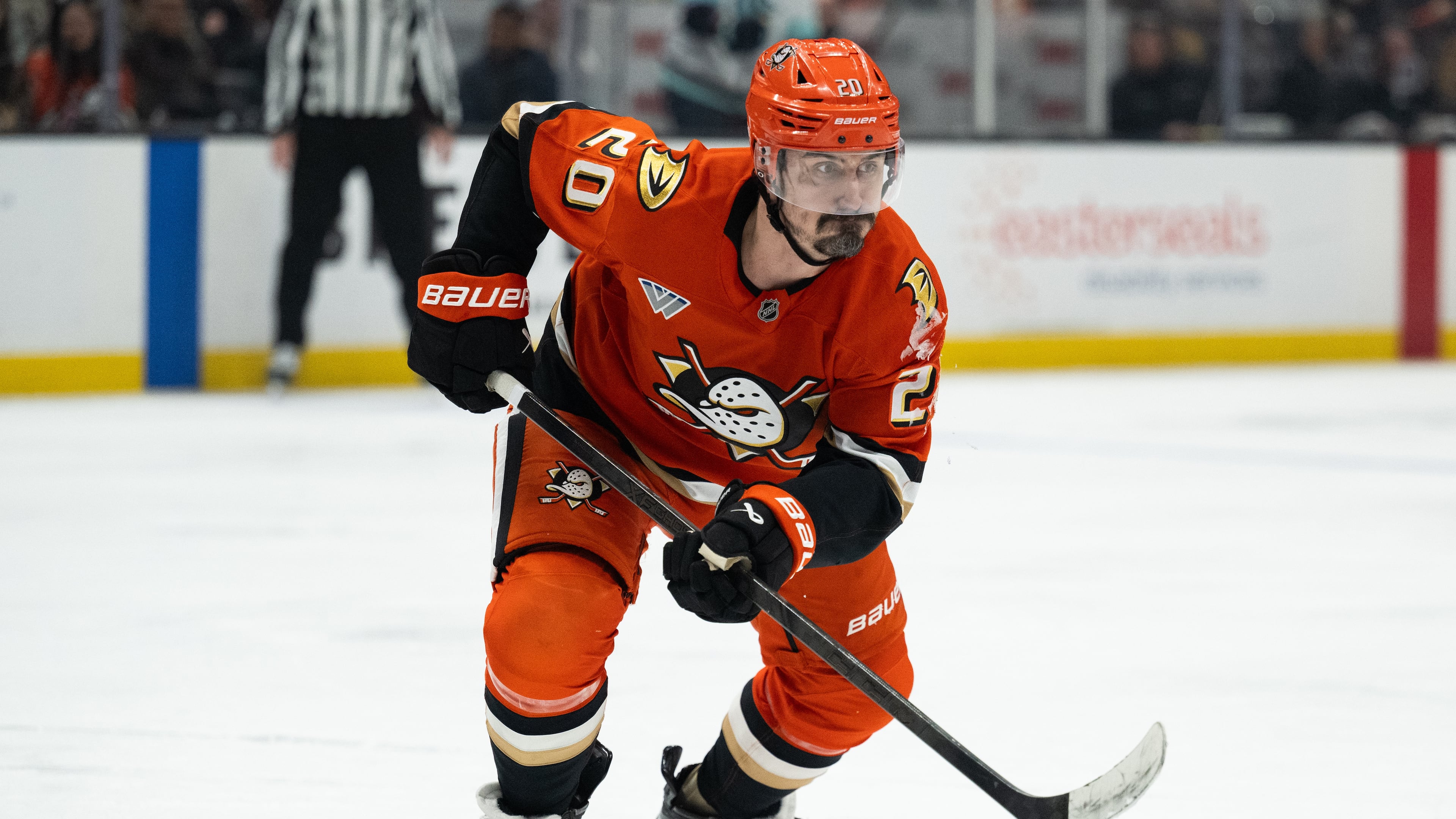 FILE - Anaheim Ducks left wing Chris Kreider skates during an NHL hockey game against the Seattle Kraken, Feb. 3, 2026, in Anaheim, Calif. (AP Photo/Kyusung Gong, File)