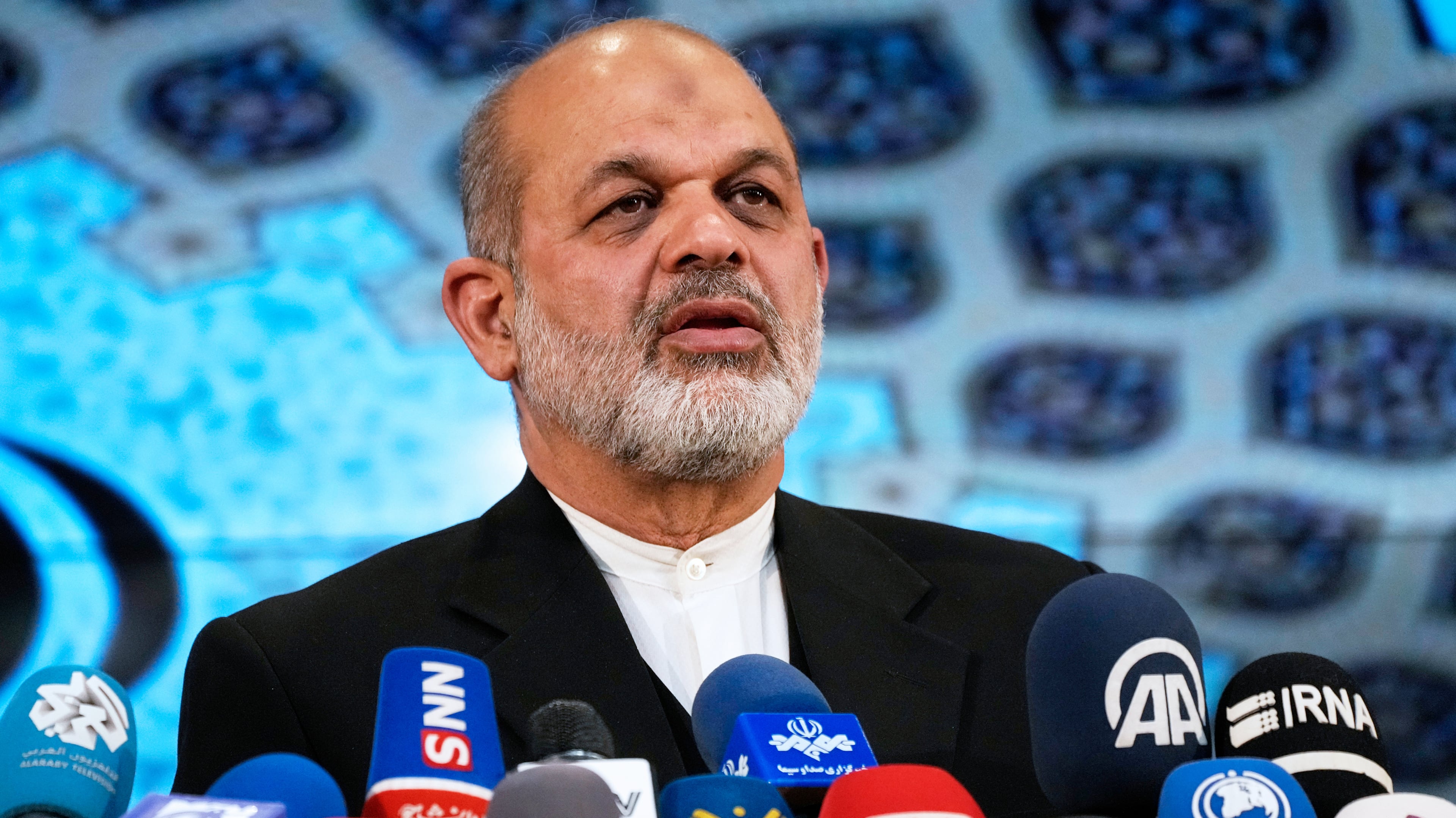 FILE - Iran's Interior Minister Ahmad Vahidi briefs the media on elections in Tehran, Iran, March 4, 2024. (AP Photo/Vahid Salemi, File)