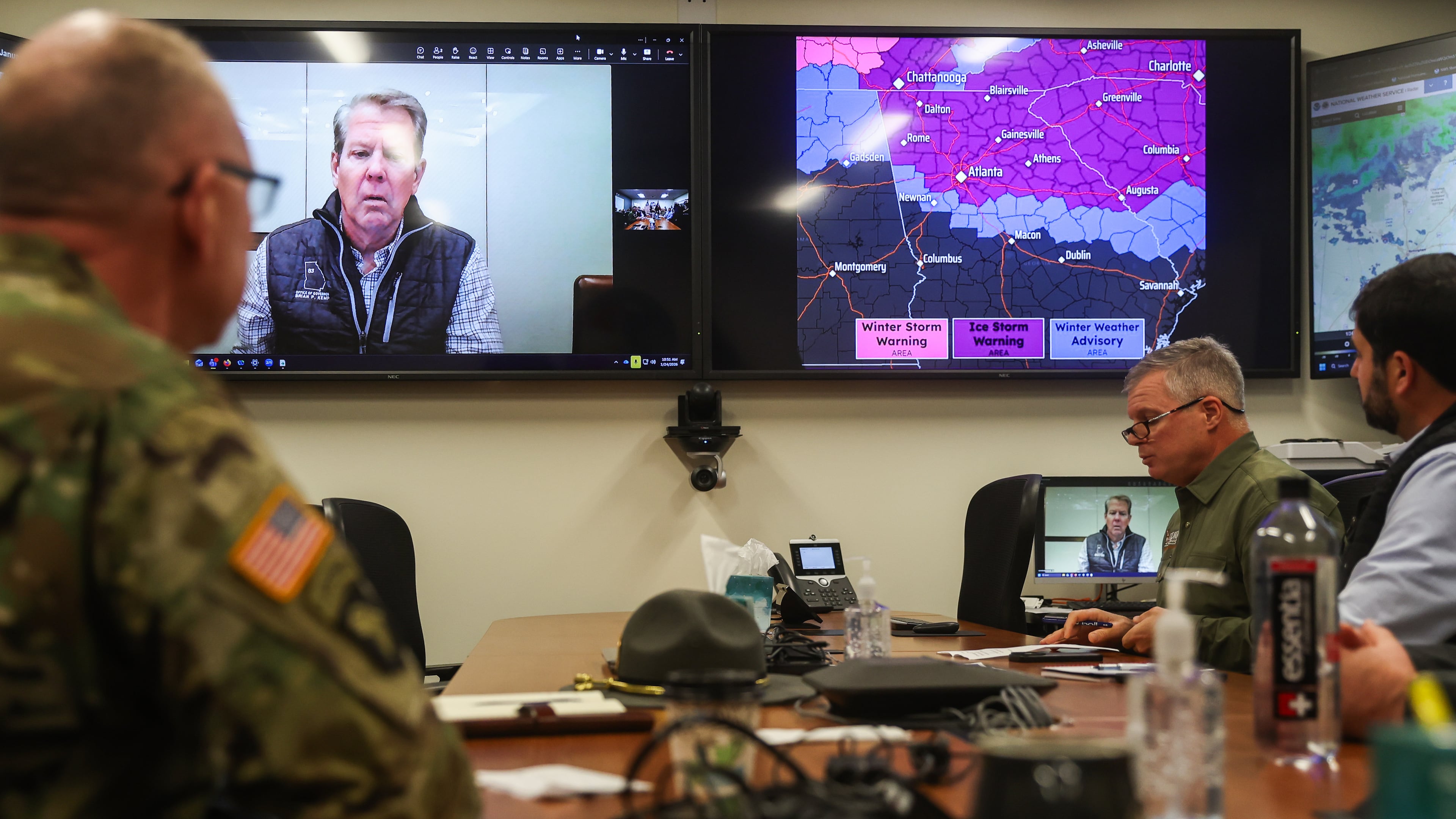 Gov. Brian Kemp speaks about preparations for a major ice storm during a briefing before a news conference at the Georgia Emergency Management and Homeland Security Agency’s State Operations Center on Saturday, Jan. 24, 2026, in Atlanta. (Abbey Cutrer/AJC)