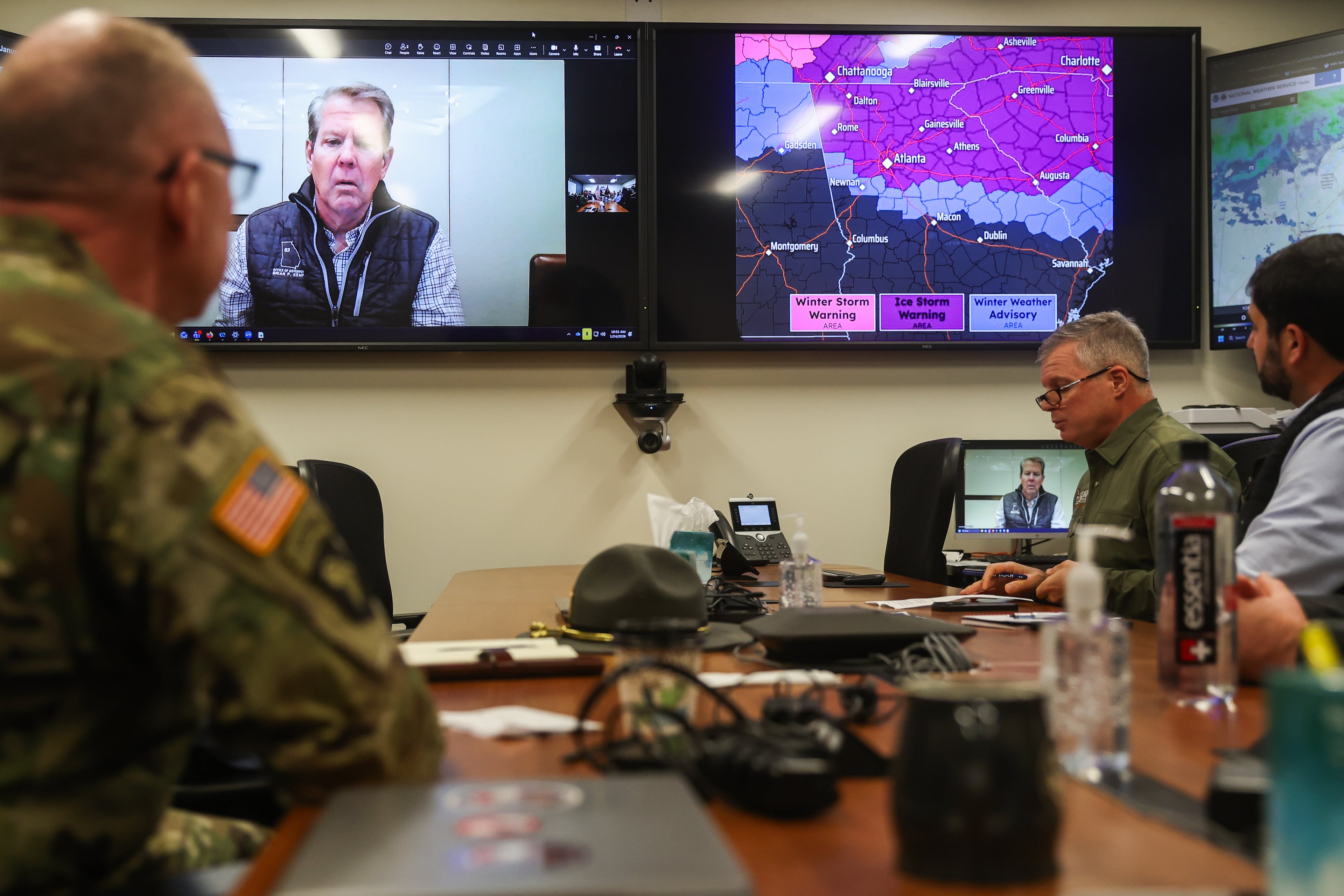 Gov. Brian Kemp speaks about preparations for a major ice storm during a briefing before a news conference at the Georgia Emergency Management and Homeland Security Agency’s State Operations Center on Saturday, Jan. 24, 2026, in Atlanta. (Abbey Cutrer/AJC)