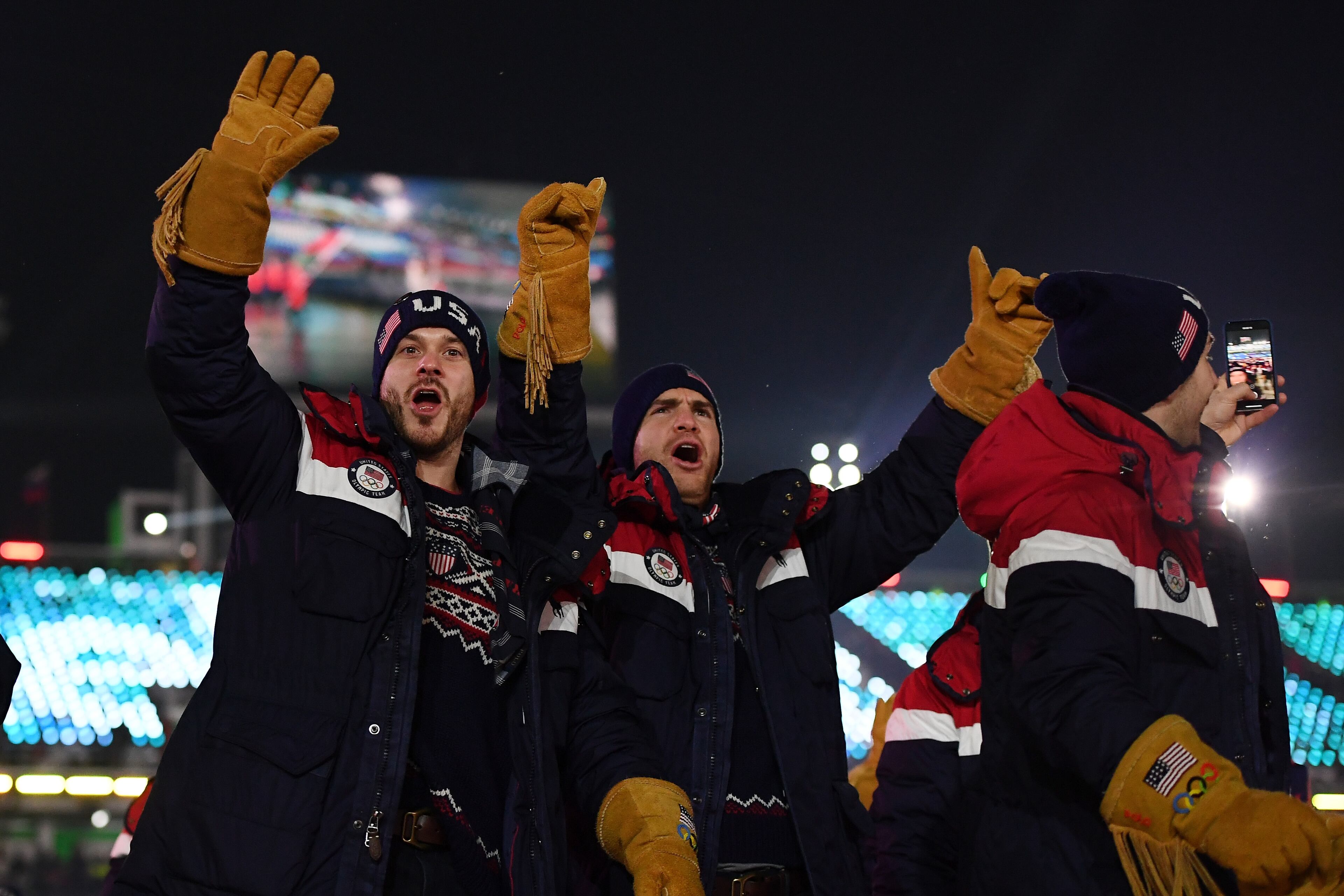 PYEONGCHANG-GUN, SOUTH KOREA - FEBRUARY 09: Members of Team USA walk during the Opening Ceremony of the PyeongChang 2018 Winter Olympic Games at PyeongChang Olympic Stadium on February 9, 2018 in Pyeongchang-gun, South Korea. (Photo by Quinn Rooney/Getty Images)