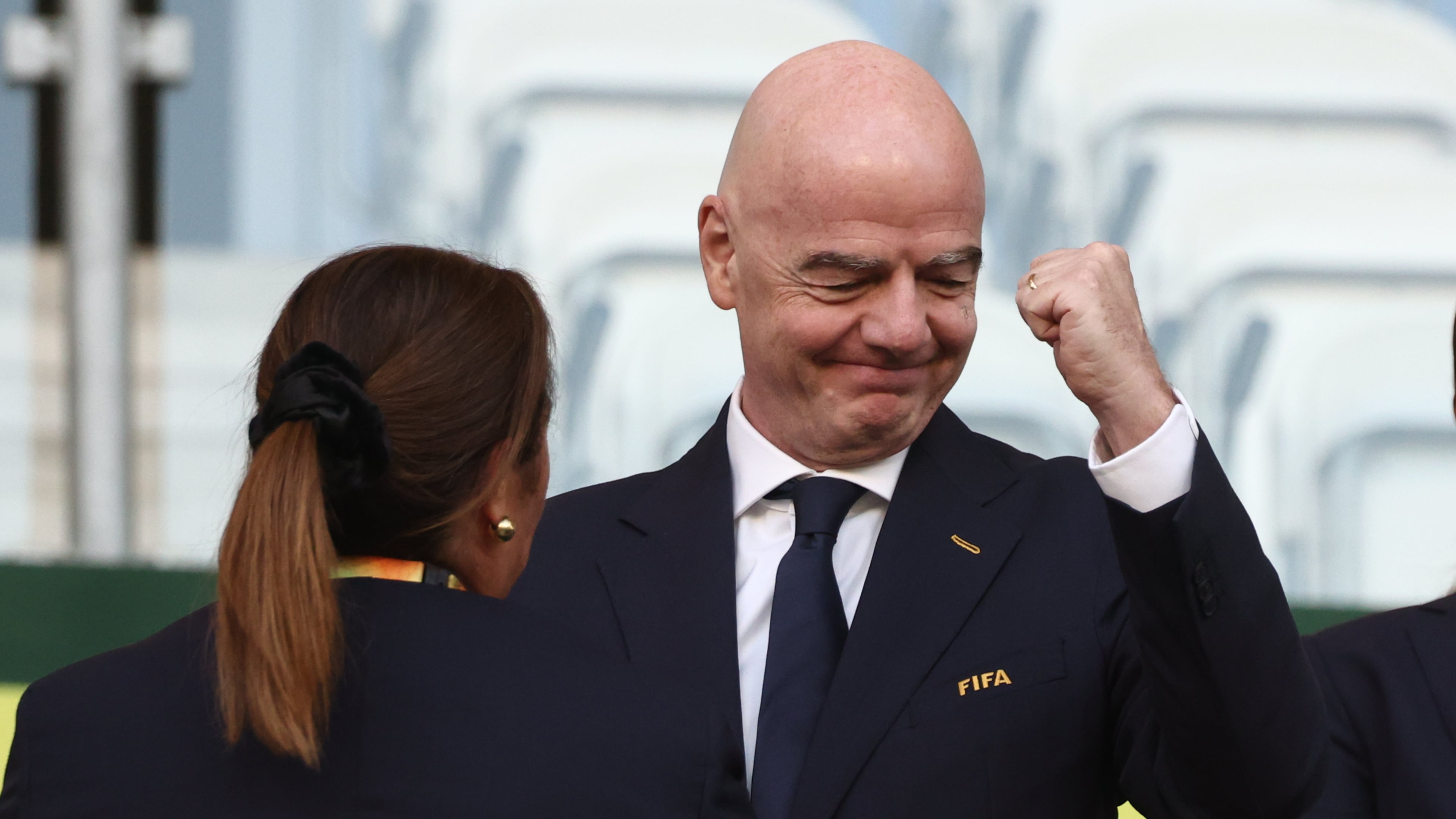 FIFA President Gianni Infantino attends the Women's U20 World Cup final soccer match between Spain and North Korea in Lodz, Poland, Sunday, Sept. 27, 2026. (AP Photo/Beata Zawrzel)