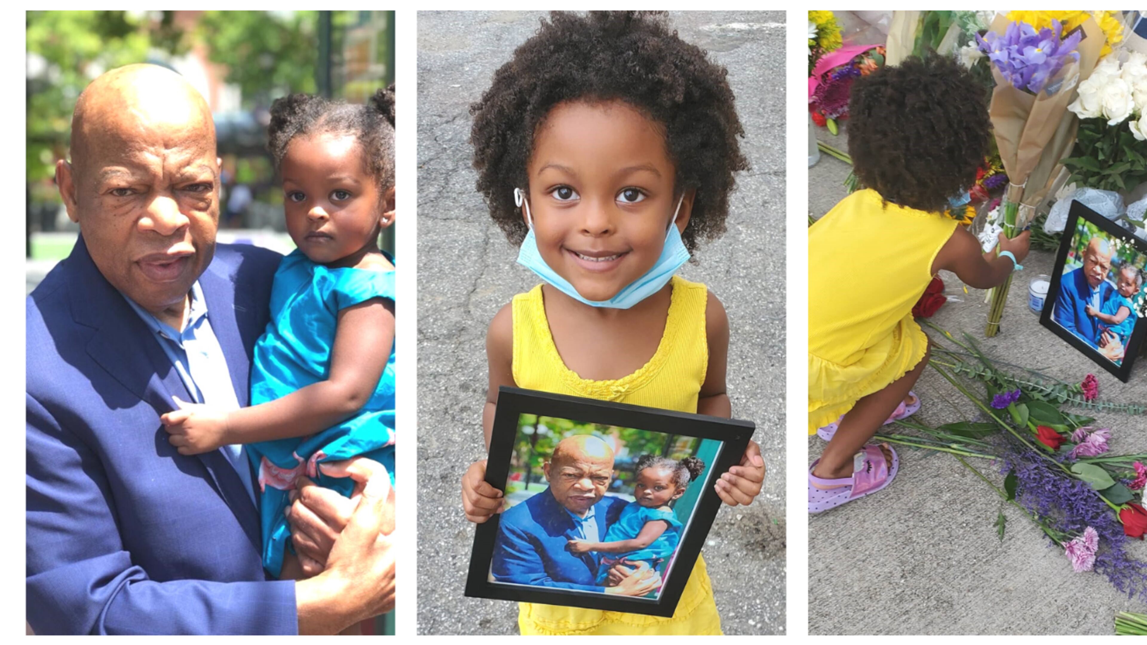 In 2018, two-year-old Pheonix Lewis and her mother Saidah Lewis, bumped into John Lewis at Atlantic Station. Naturally, they took a photo with the congressman. To mark his passing, Pheonix Lewis visited his mural and left flowers - and the photo.