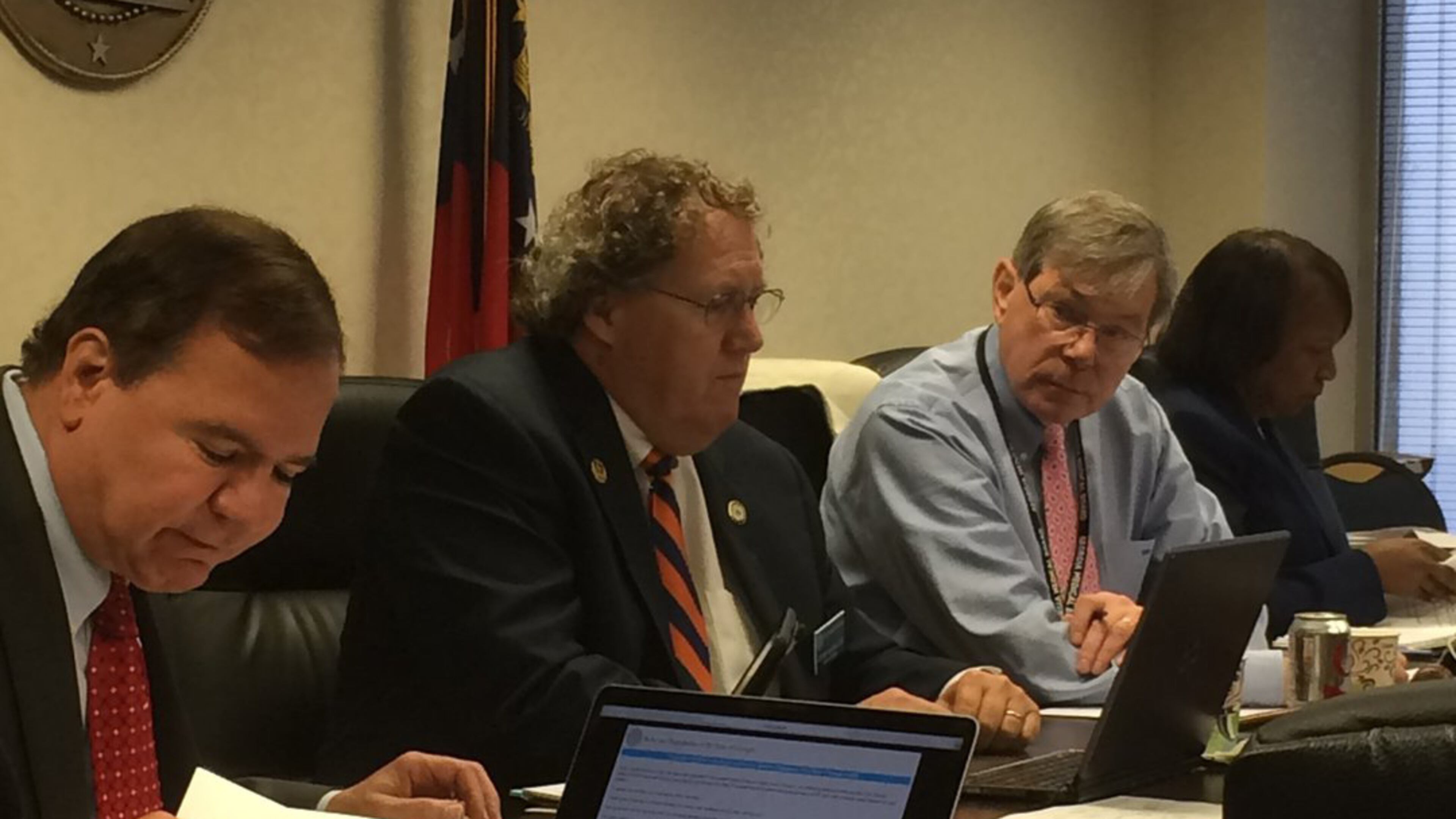 A new bill, expected to be passed into law by Gov. Brian Kemp, will require the Georgia Medical Composite Board to report how many physicians have been the subject of sexual misconduct investigations, including assault, abuse and exploitation. Pictured last year (from left) are board members Dr. John Antalis, Dr. John Jeffrey Marshall, and Dr. E. Dan DeLoach, and interim executive director LaSharn Hughes. (AJC file)