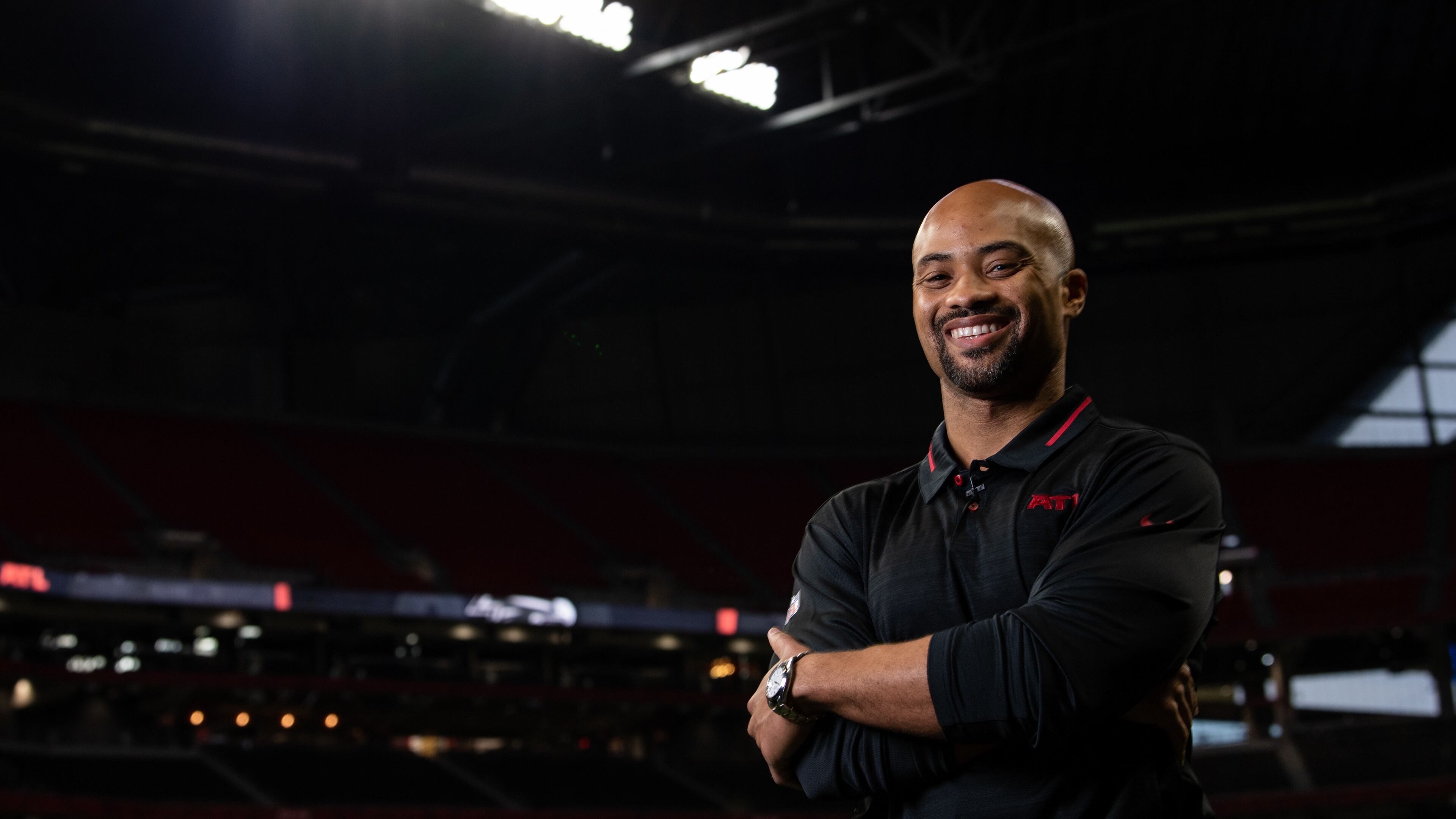 Atlanta Falcons general manager Terry Fontenot poses for a portrait during his first visit to Mercedes-Benz Stadium in Atlanta, Georgia, on Thursday January 21, 2021. (Photo by Dakota Williams/Atlanta Falcons).