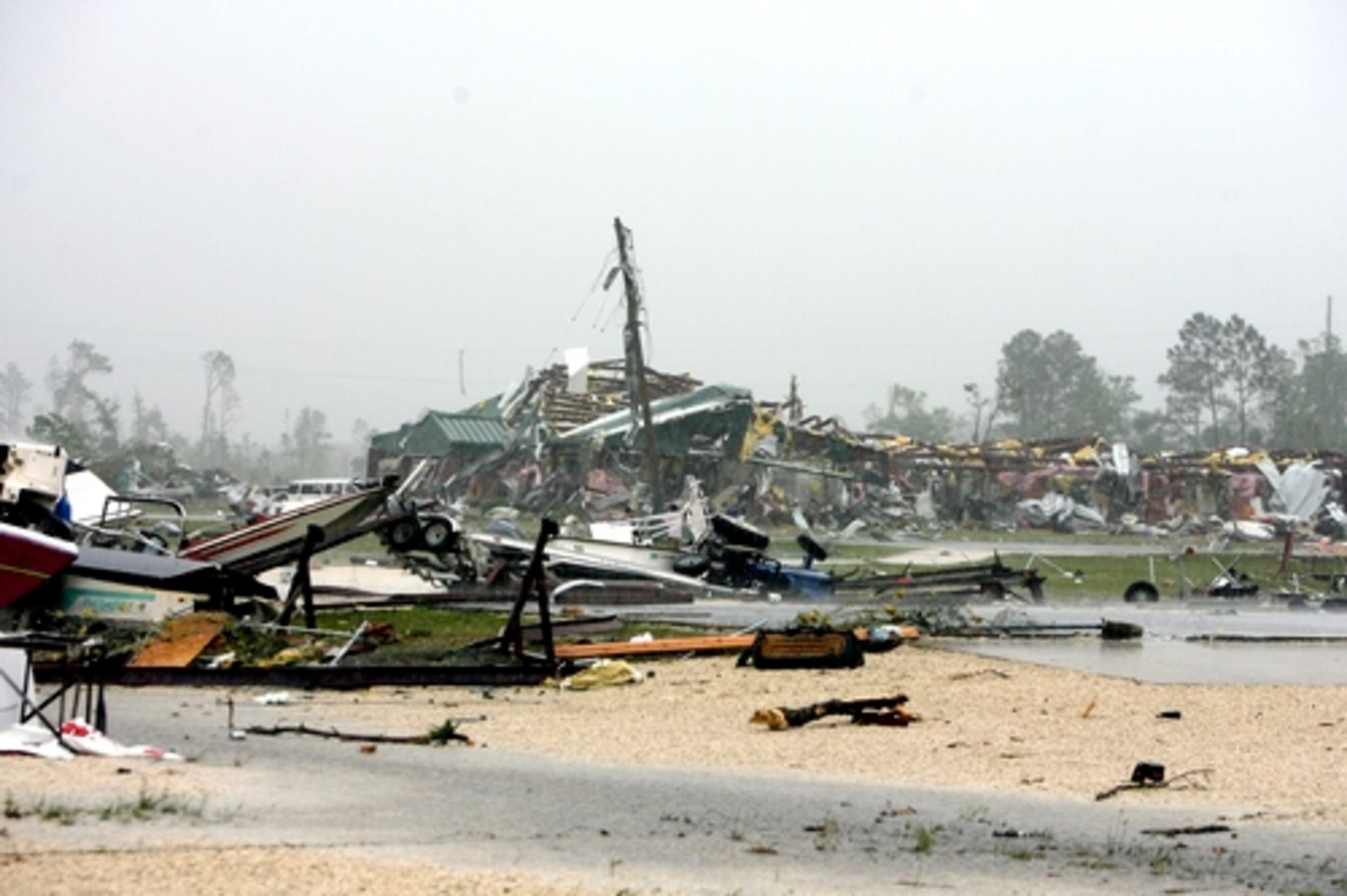 The remains of a boat dealership in Darien.