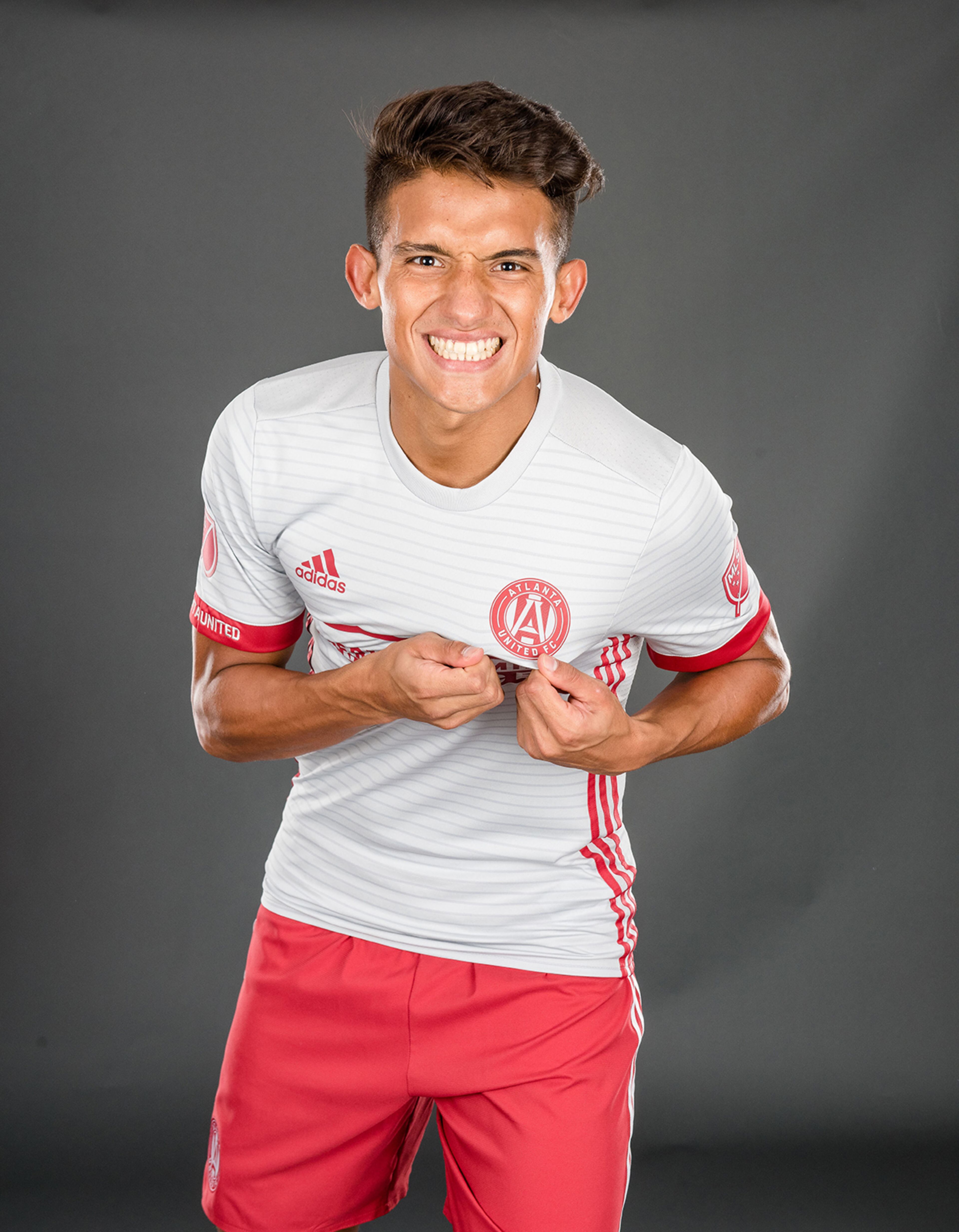Yamil Asad models Atlanta United’s secondary jersey.