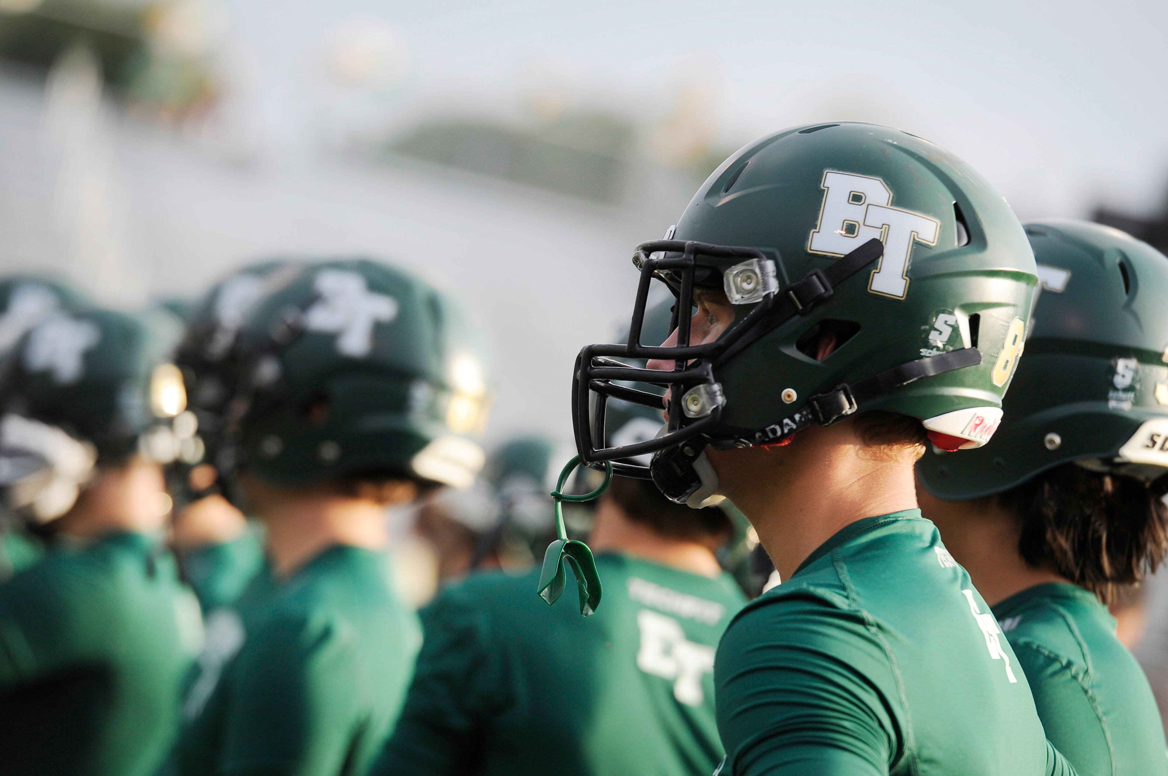 Blessed Trinity players warm up to take on St. Pius before a high school football game, Friday, Aug. 28, 2015, in Roswell (Special/John Amis)