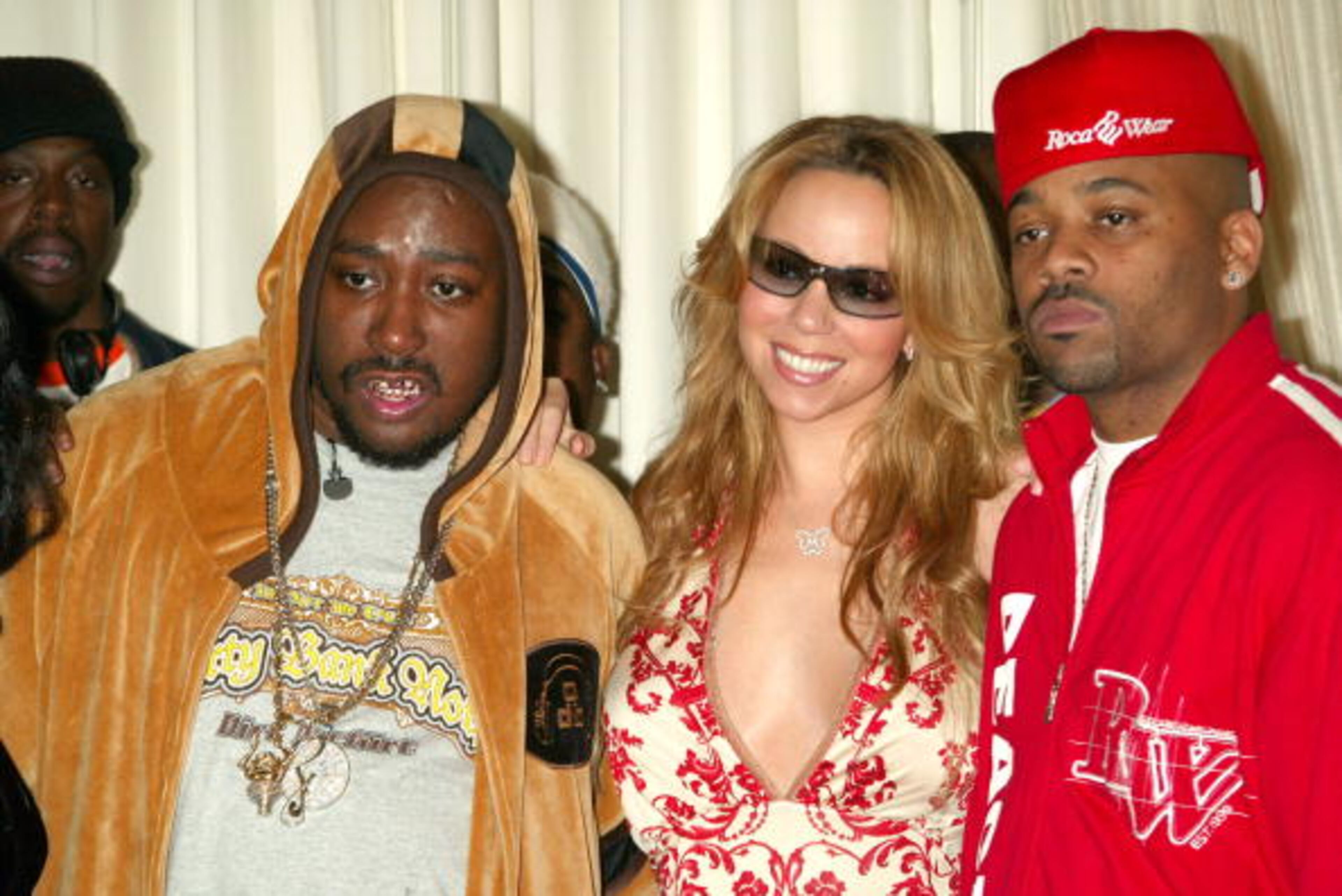 NEW YORK - MAY 1: (L to R) Rapper Ol' Dirty Bastard, singer Mariah Carey and Damon Dash attend a news conference to announce ODB's signing with Roc-A-Fella Records at the Rihga Royal Hotel May 1, 2003 in New York City. The controversial rapper was released from prison earlier today after being incarcerated for over two years. (Photo by Scott Gries/Getty Images)