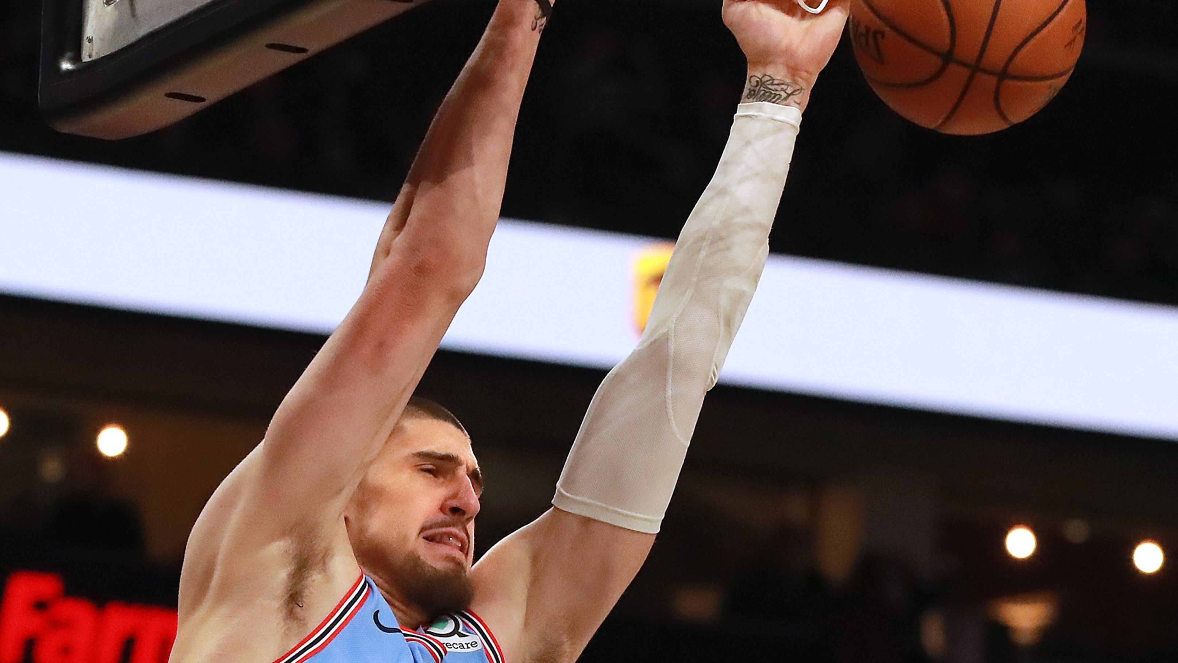 Atlanta Hawks center Alex Len slams for two against the Oklahoma City Thunder during the first half in a NBA basketball game on Tuesday, Jan. 15, 2019, at State Farm Arena in Atlanta. Curtis Compton/ccompton@ajc.com
