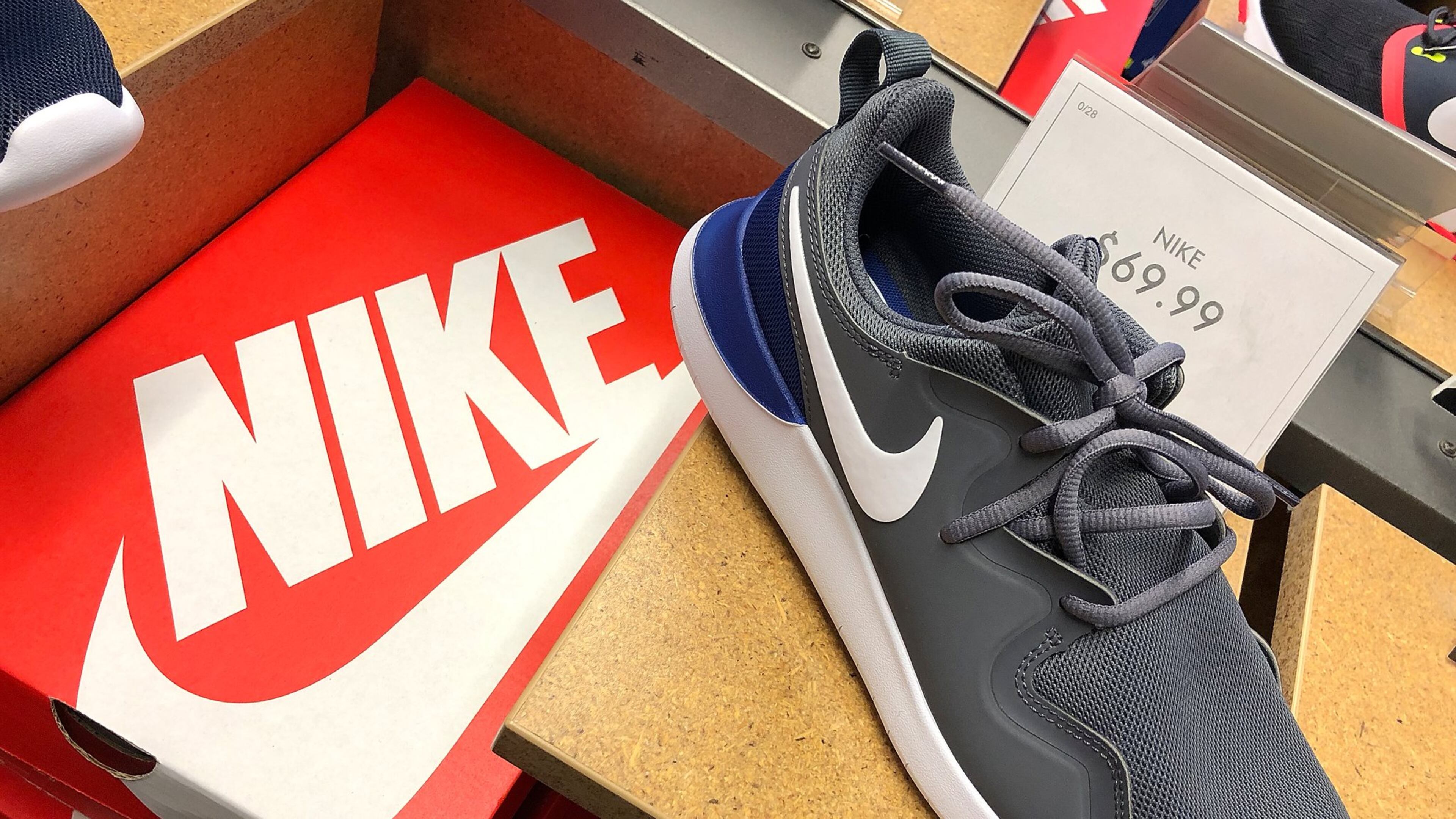 Nike shoes are displayed at a Nike store on Sept. 14, 2018, in San Francisco. A week after Nike released a “Just Do It” ad campaign that featured controversial former 49ers quarterback Colin Kaepernick, the company’s stock hit an all-time high. JUSTIN SULLIVAN / GETTY IMAGES