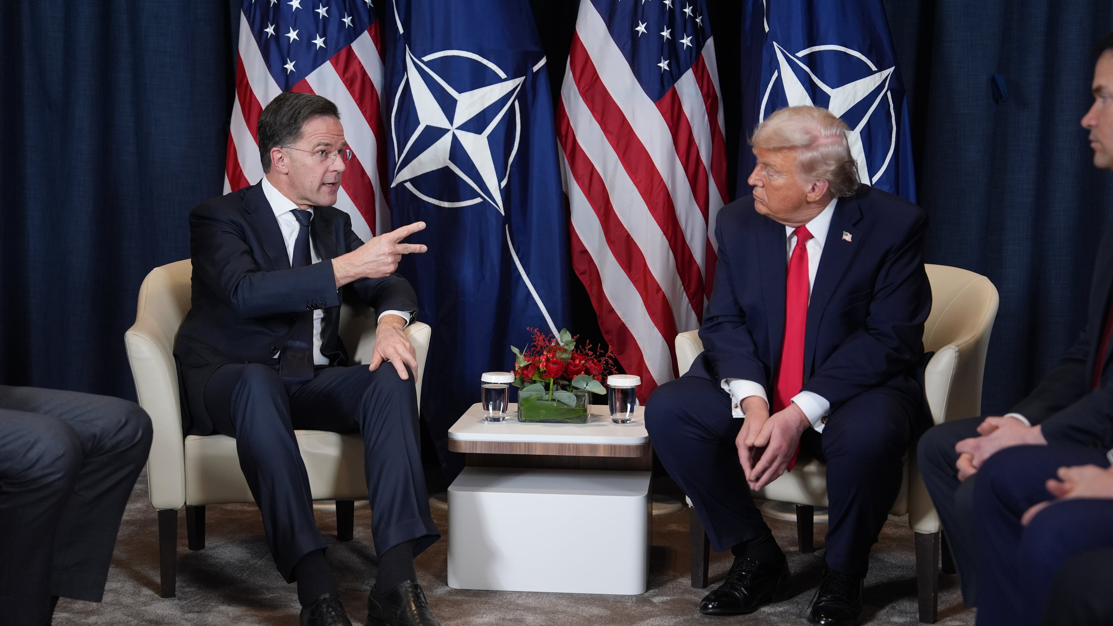 President Donald Trump, right, meets with NATO Secretary General Mark Rutte during a meeting on the sidelines of the Annual Meeting of the World Economic Forum in Davos, Switzerland, Wednesday, Jan. 21, 2026. (AP Photo/Evan Vucci)