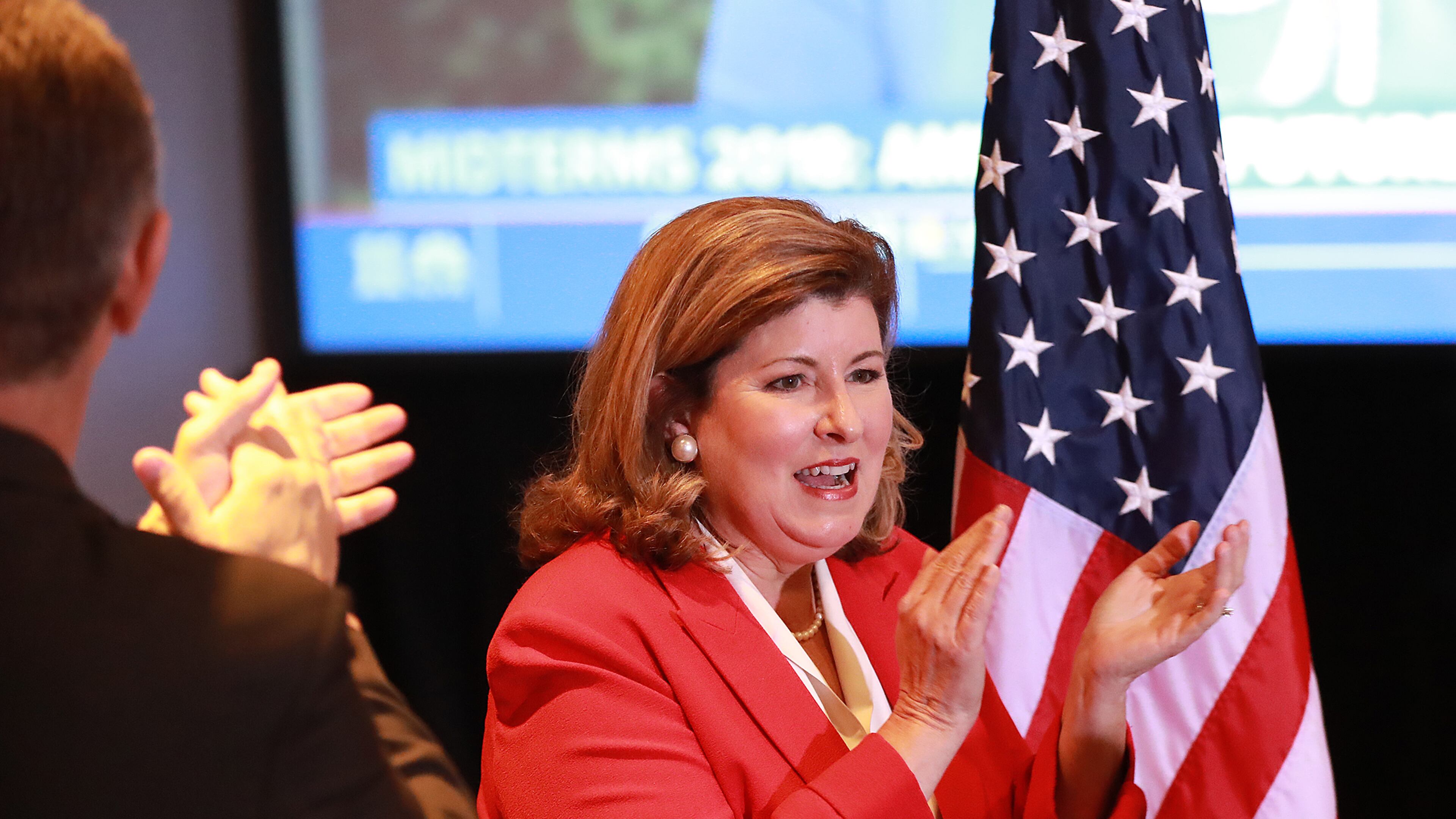 Republican incumbent Karen Handel at her election watch party early Wednesday. Curtis Compton/ccompton@ajc.com
