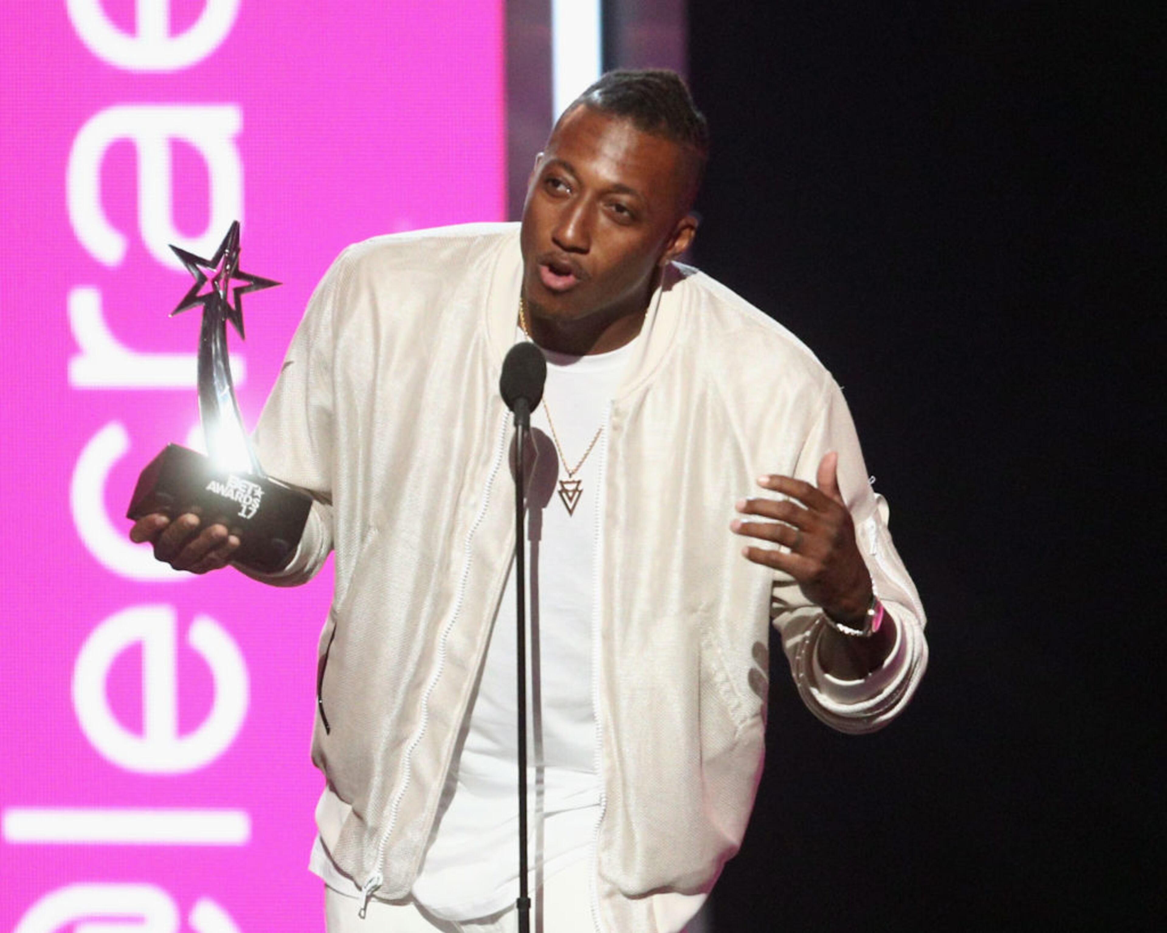 LOS ANGELES, CA - JUNE 25: Lecrae accepts the Dr. Bobby Jones Best Gospel/Inspirational Award for 'Can't Stop Me Now (Destination)' onstage at 2017 BET Awards at Microsoft Theater on June 25, 2017 in Los Angeles, California. (Photo by Frederick M. Brown/Getty Images )