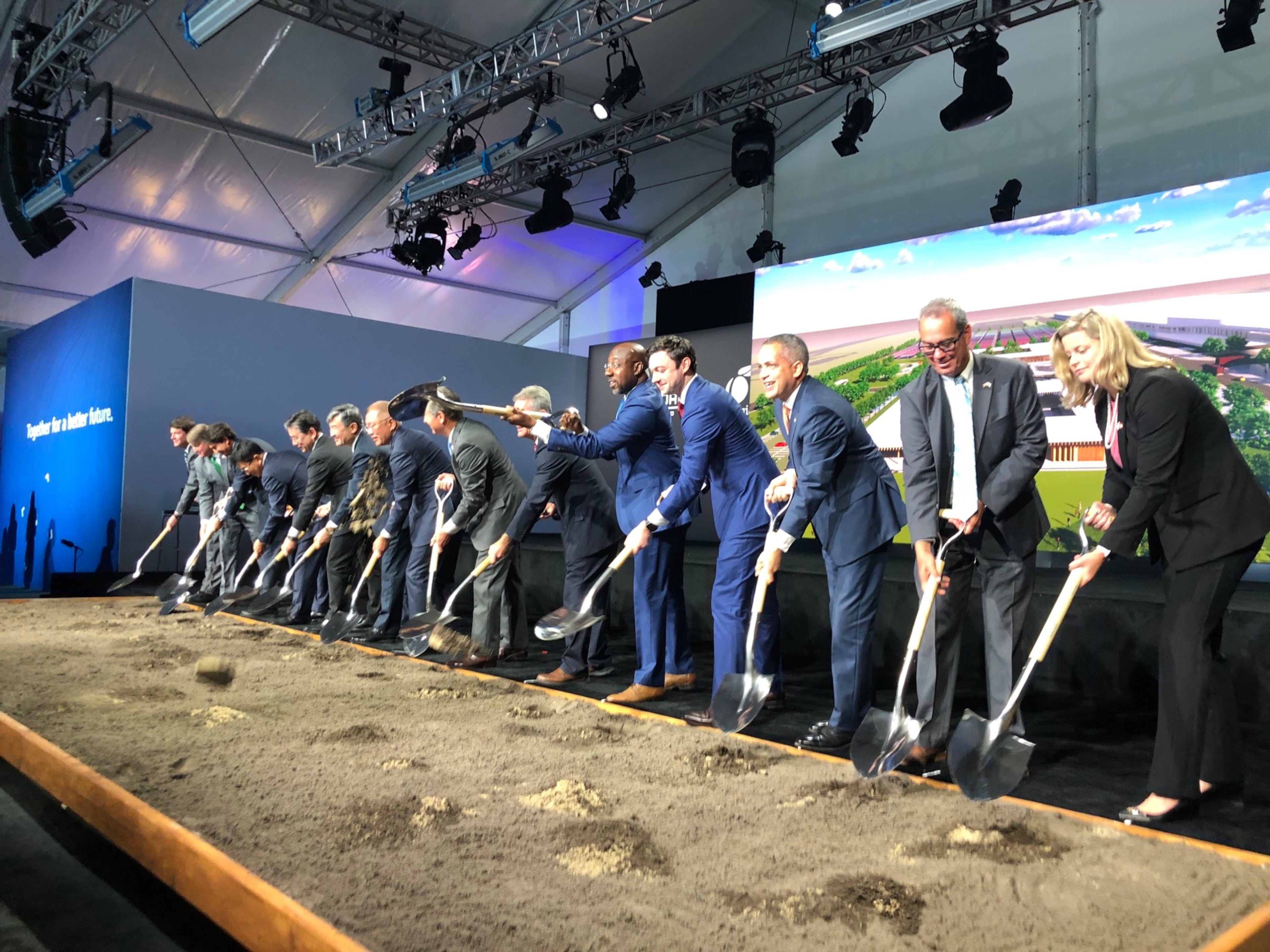 Political leaders and Hyundai Motor Group hold a ceremonial groundbreaking for the automaker’s new plant near Savannah in Ellabell, Georgia. (J. Scott Trubey/The Atlanta Journal-Constitution)
