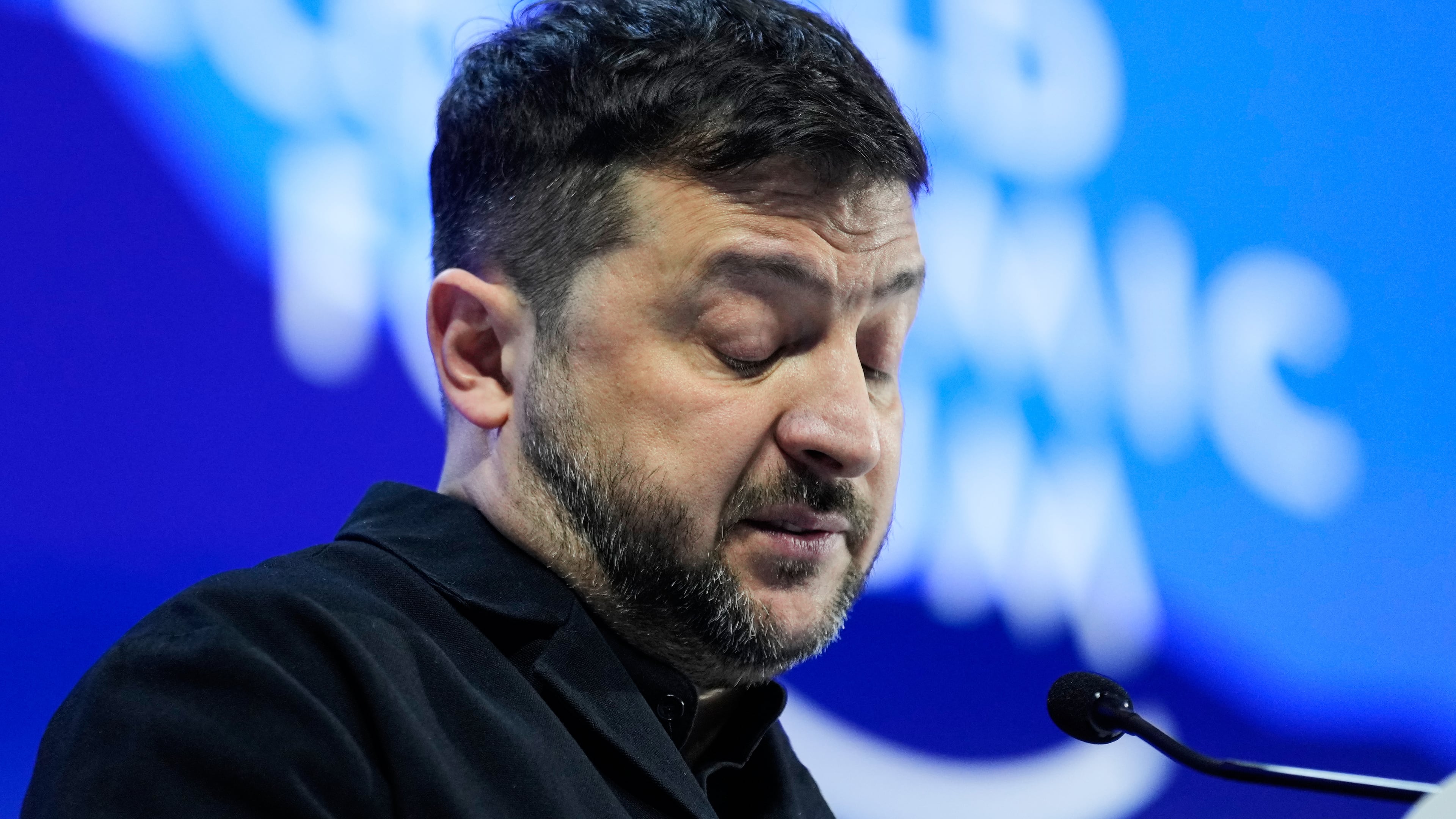 Ukraine's President Volodymyr Zelenskyy delivers a speech at the Annual Meeting of the World Economic Forum in Davos, Switzerland, Thursday, Jan. 22, 2026. (AP Photo/Markus Schreiber)