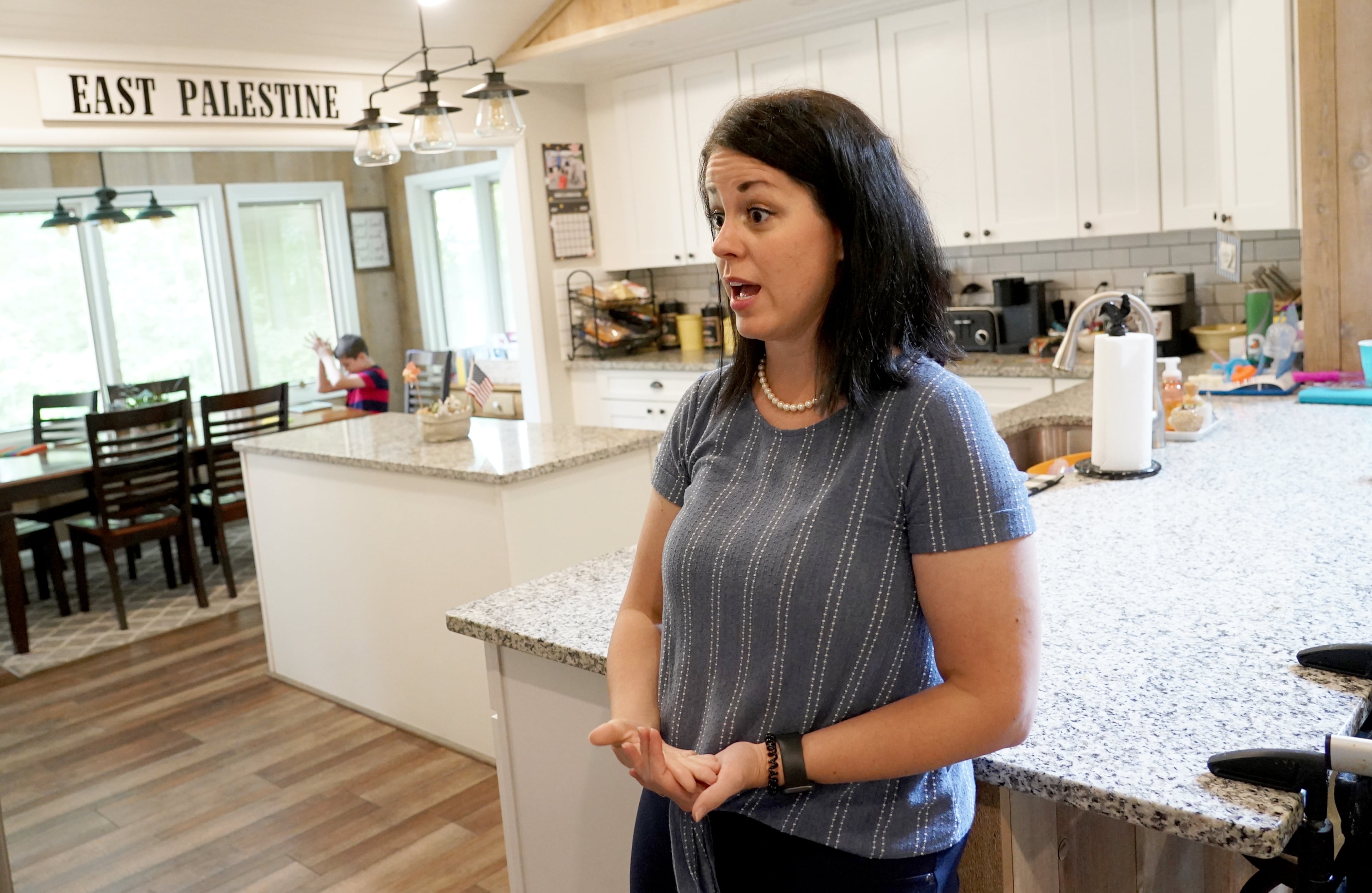 Misti Allison speaks about the fallout of the Norfolk Southern train derailment on Saturday, July 15, 2023, in East Palestine, Ohio. Allison testified before a Senate committee concerning the incident and has continued to be a community advocate since. (Matt Freed for the AJC)
