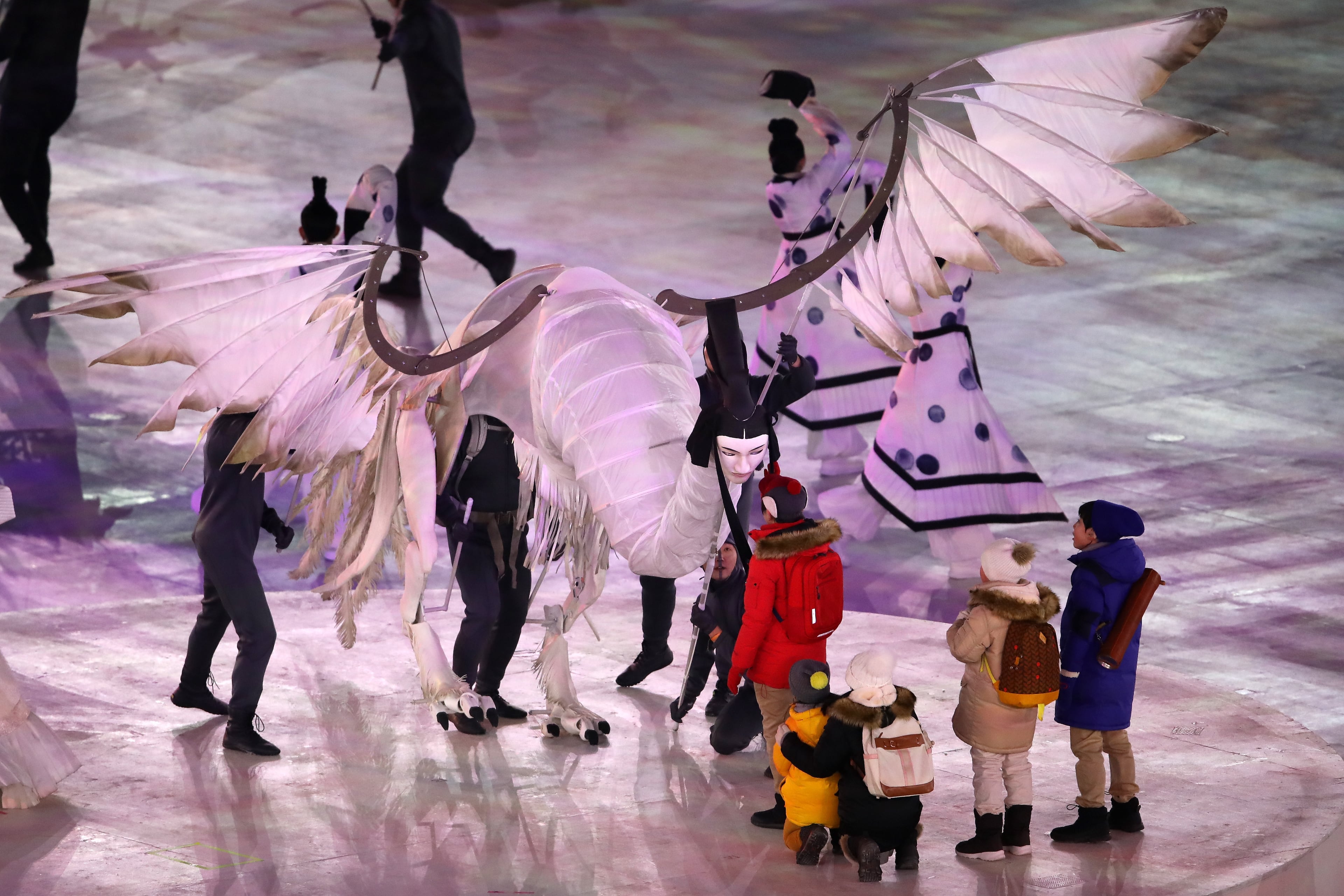 PYEONGCHANG-GUN, SOUTH KOREA - FEBRUARY 09: Children and dancers perform during the Opening Ceremony of the PyeongChang 2018 Winter Olympic Games at PyeongChang Olympic Stadium on February 9, 2018 in Pyeongchang-gun, South Korea. (Photo by Sean M. Haffey/Getty Images)