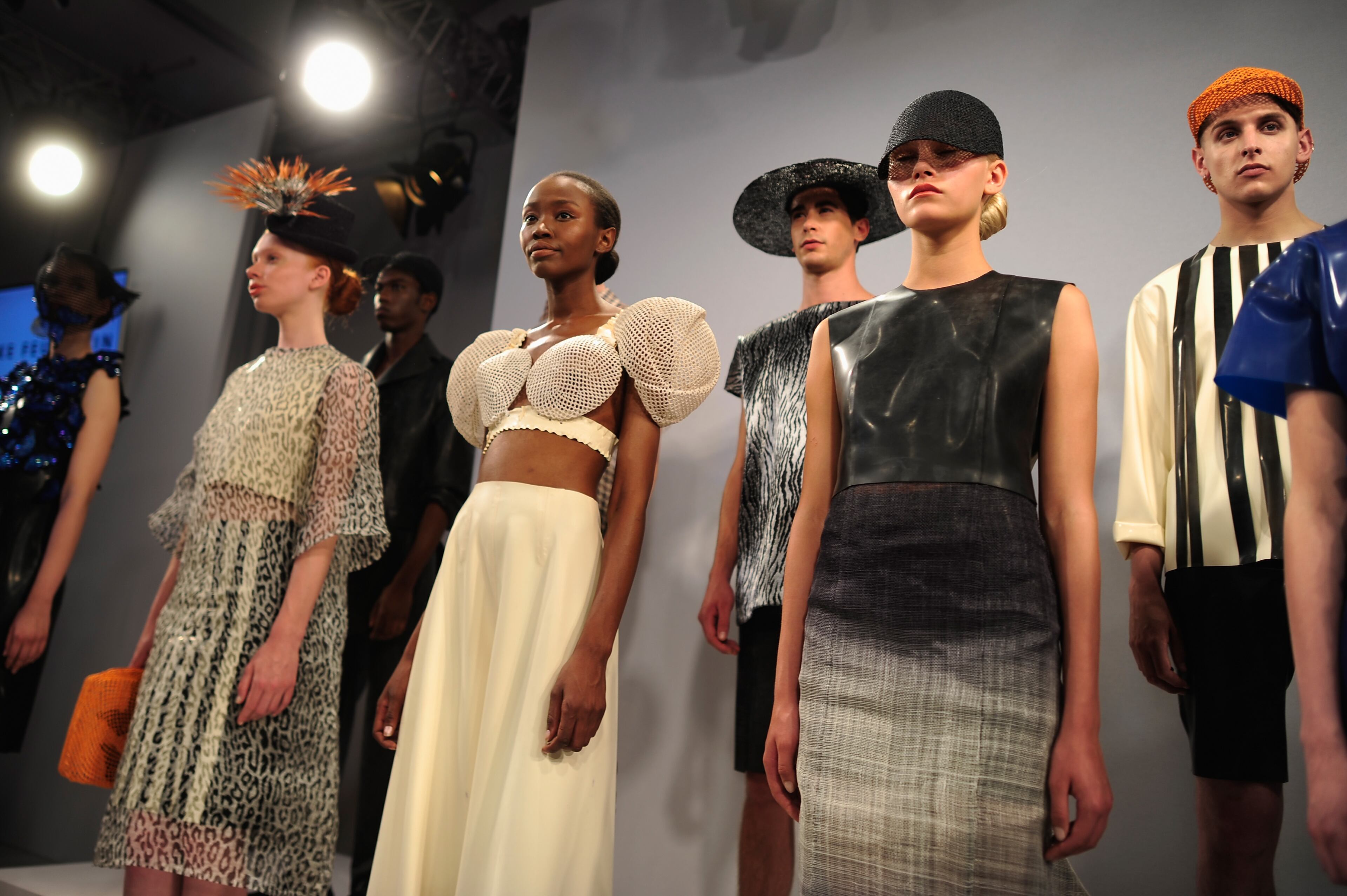 BERLIN, GERMANY - JULY 10: Models pose at the Rike Feurstein show during the Mercedes-Benz Fashion Week Spring/Summer 2015 at Erika Hess Eisstadion on July 10, 2014 in Berlin, Germany. (Photo by Alexander Koerner/Getty Images for IMG)