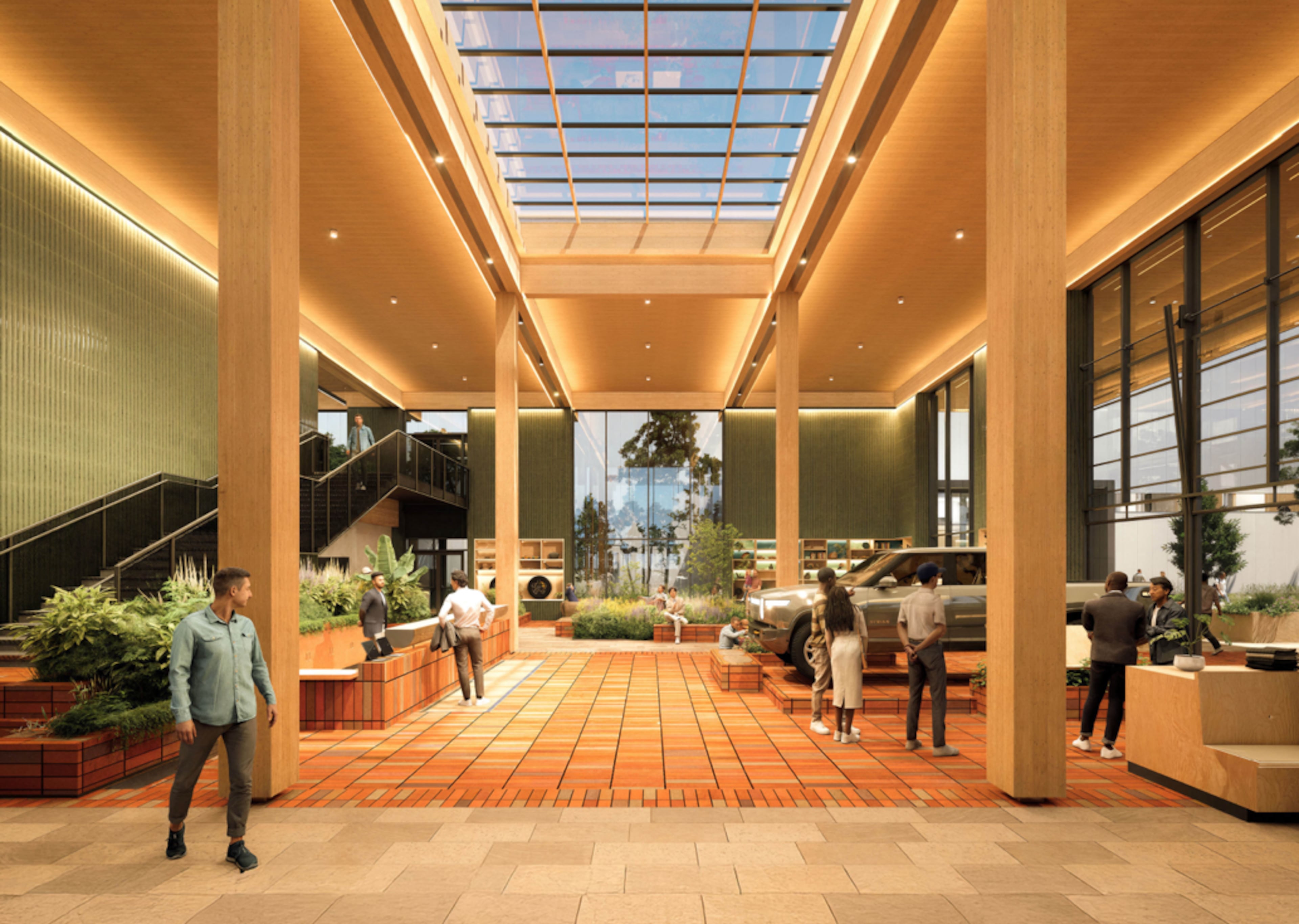 This is a rendering of the inside of Rivian's planned service delivery center at its future $5 billion factory in Georgia. (Courtesy of Rivian) Permission email submitted