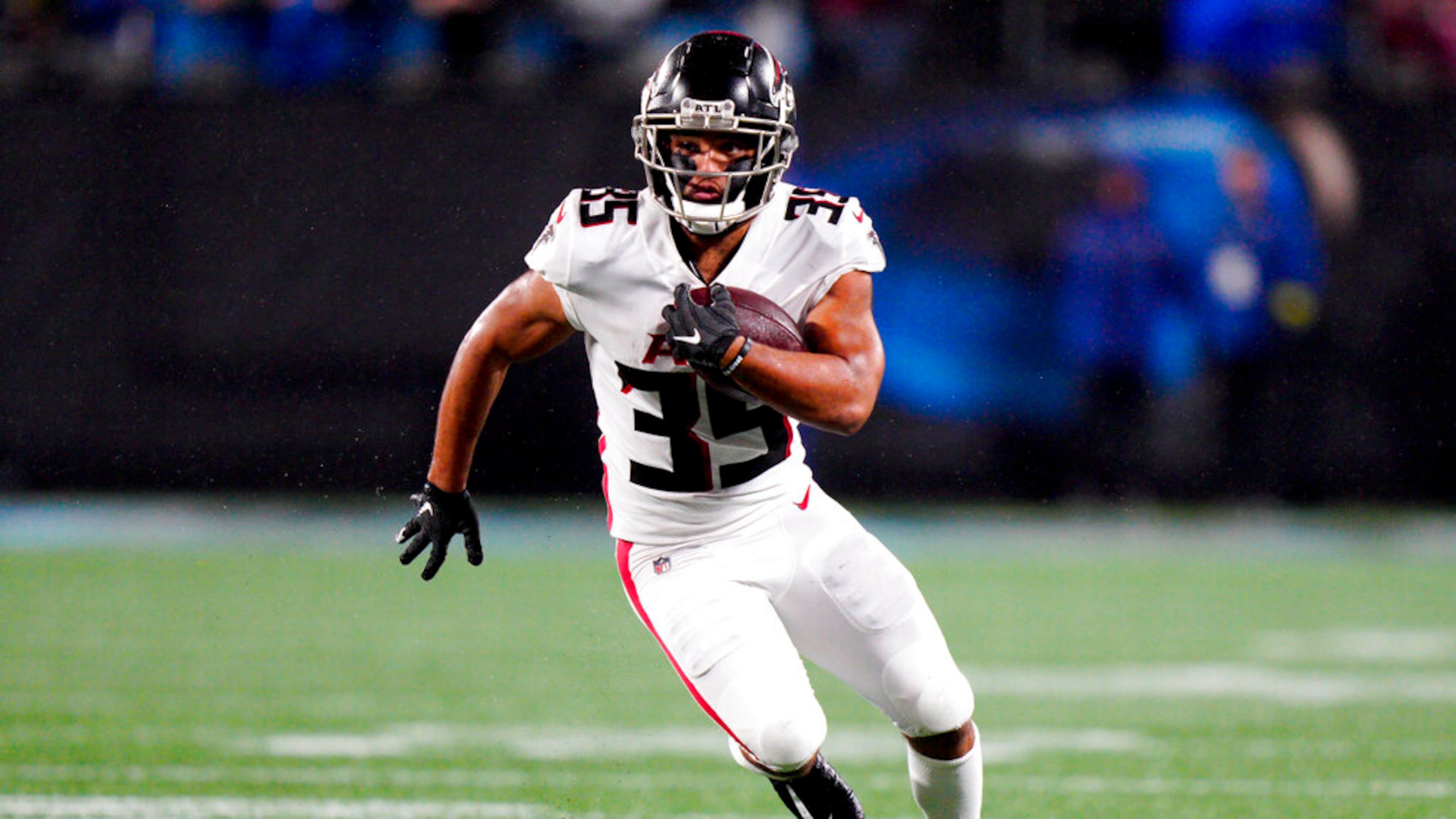 Atlanta Falcons cornerback Avery Williams runs against the Carolina Panthers during the first half of an NFL football game on Thursday, Nov. 10, 2022, in Charlotte, N.C. (AP Photo/Jacob Kupferman)
