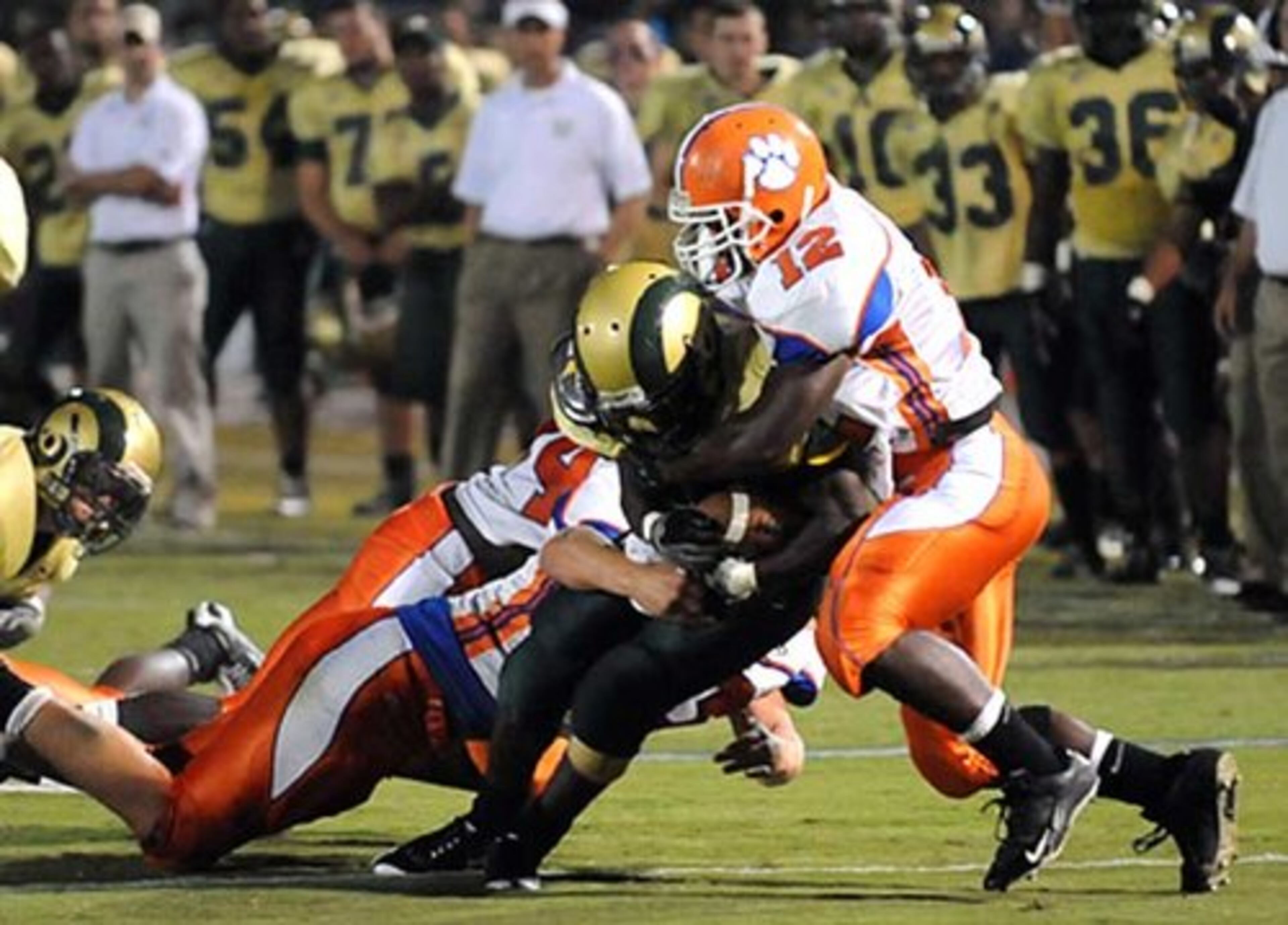 Grayson's Ean Pemberton (24, center) is tackled by the Parkview defense.