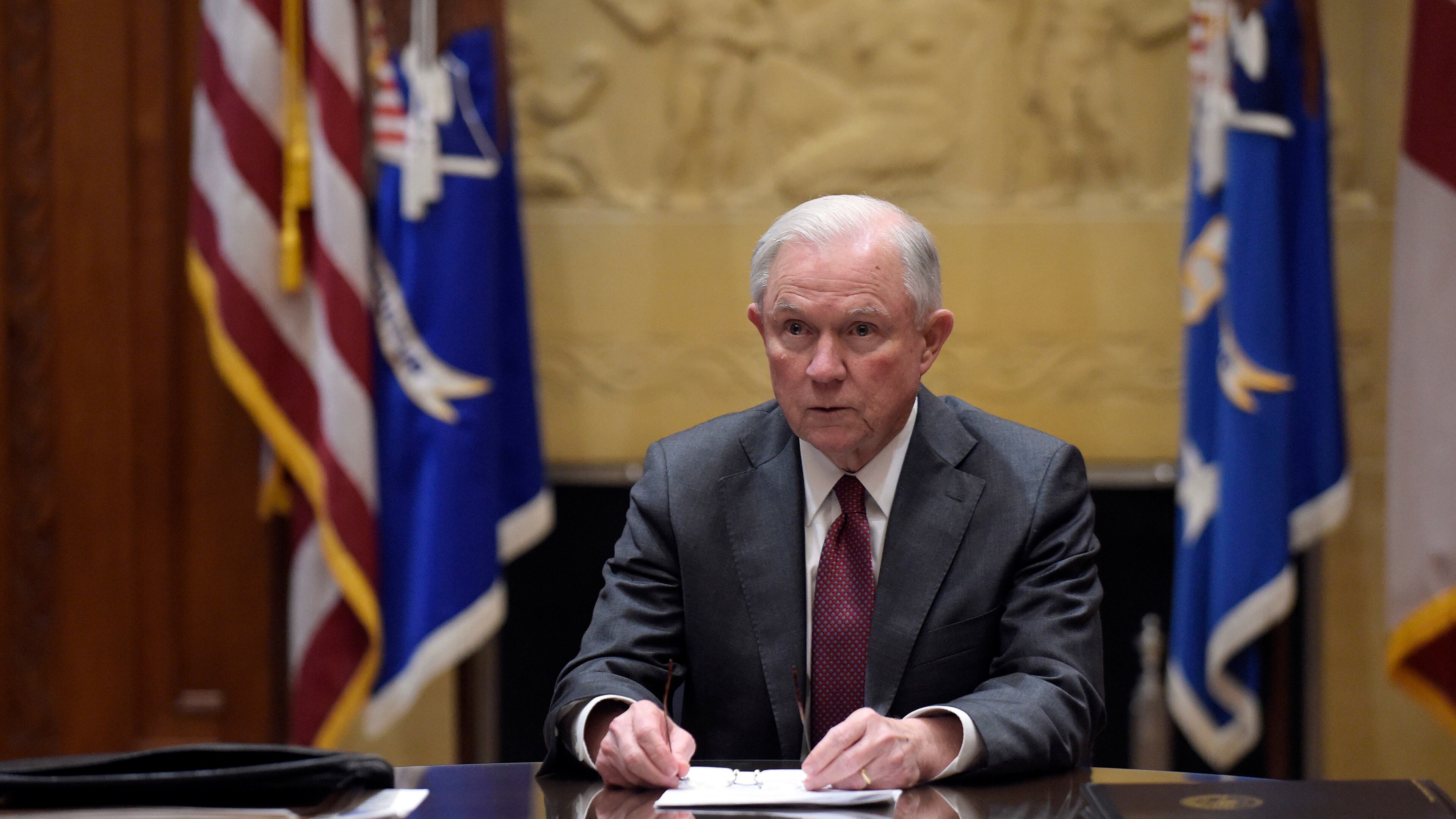 Attorney General Jeff Sessions holds a meeting with the heads of federal law enforcement components at the Department of Justice in Washington. AP file/Susan Walsh, Pool.