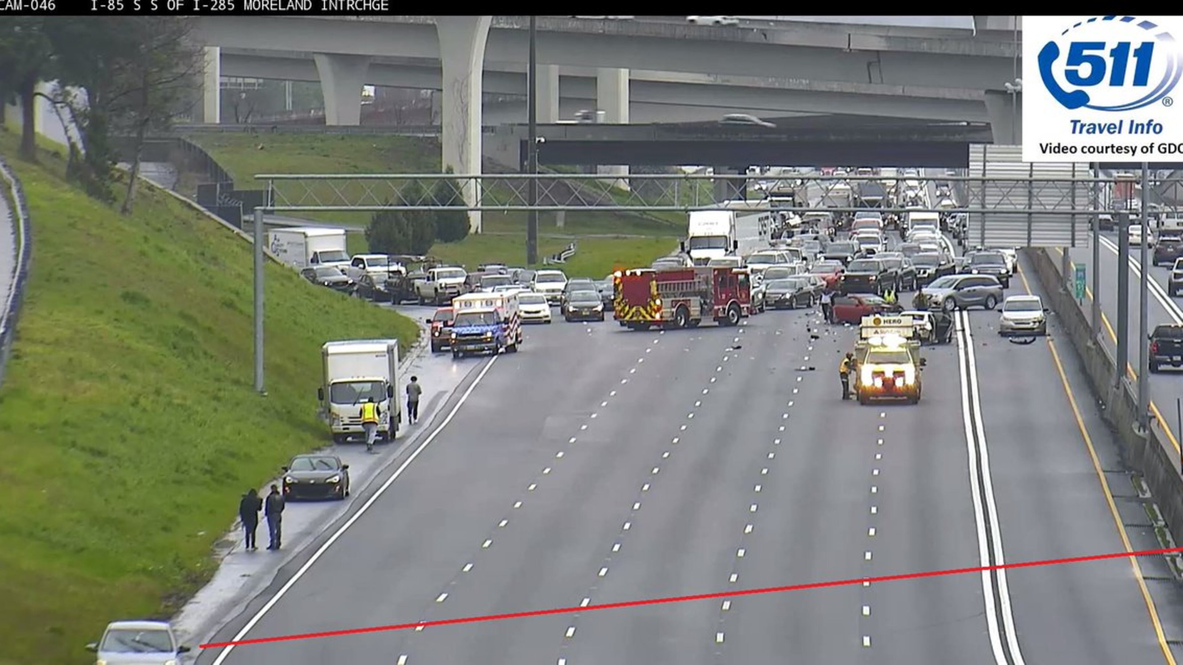 The wreck had all southbound lanes of I-85 closed at one point Tuesday afternoon.