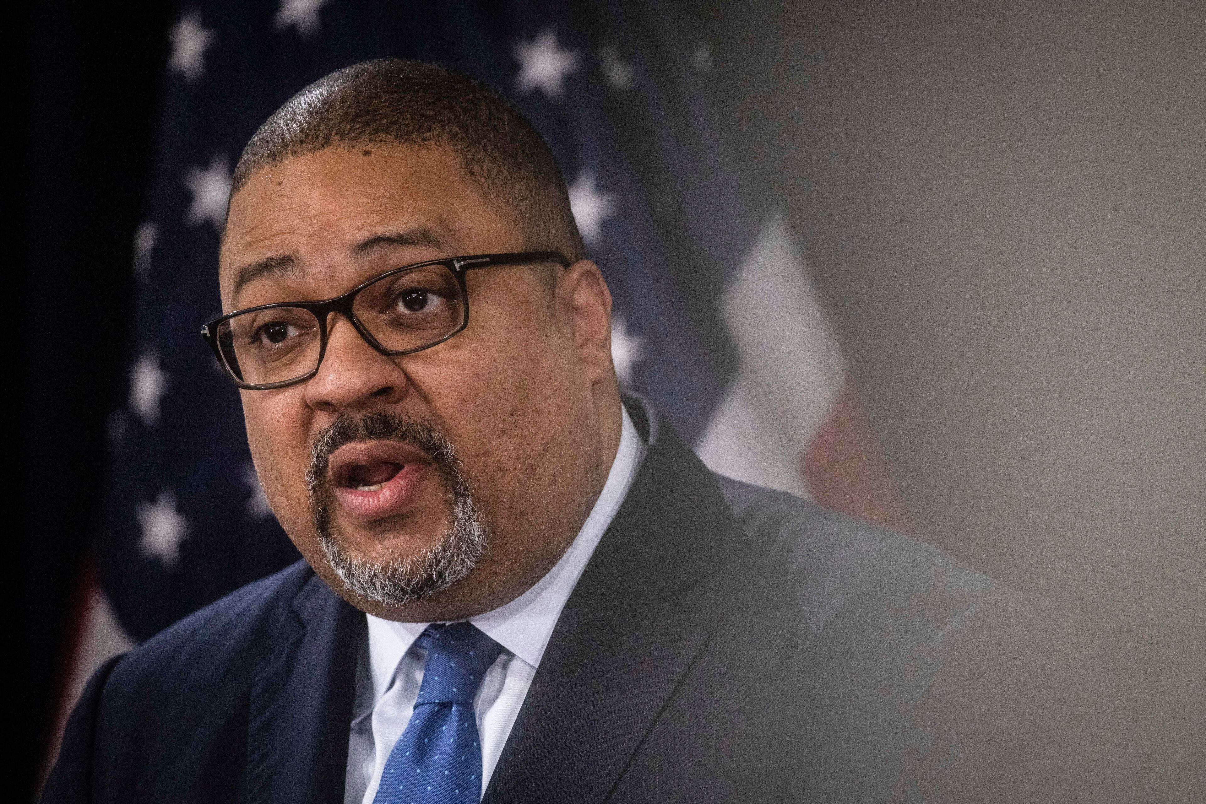 Manhattan District Attorney Alvin Bragg speaks at a news conference following the arraignment of former President Donald Trump, in New York, April 4, 2023. The Republican-led Judiciary Committee hopes to tarnish the Democratic prosecutor who is leading the criminal case against former President Donald Trump. (Dave Sanders/The New York Times)