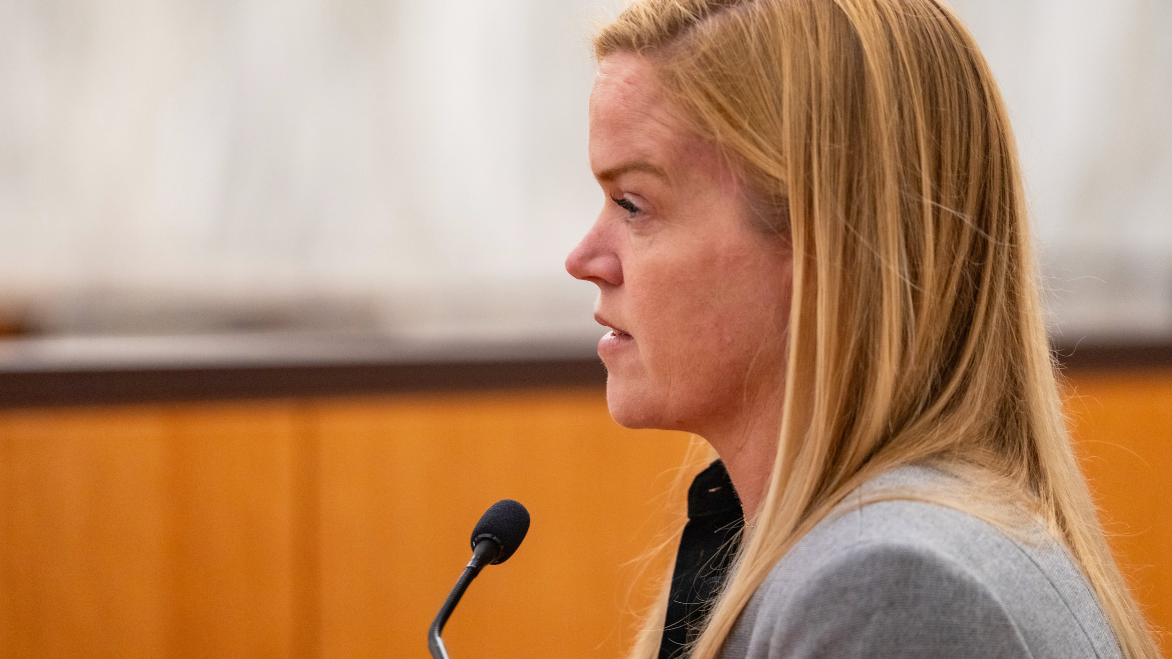 FILE - Camp director Mary Liz Eastland is questioned during a hearing on a suit against Camp Mystic in the 459th State District Court in Austin on April 14, 2026. (Mikayla Compton/Austin American-Statesman via AP, File)