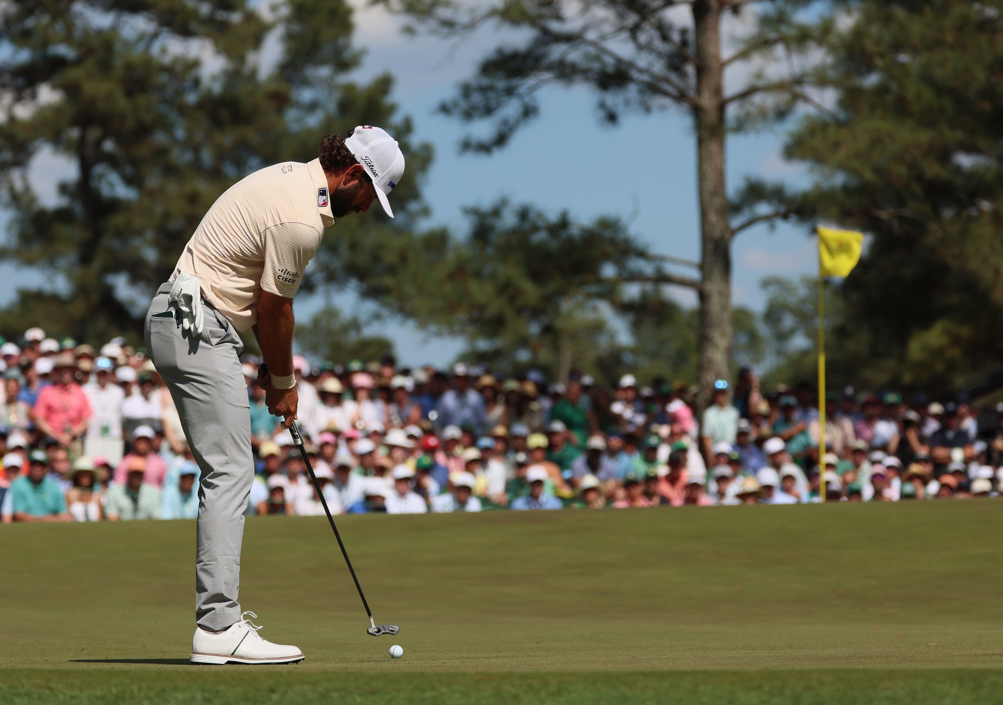 Cameron Young putts on sixth green during final round of the Masters, at Augusta National Golf Club, Sunday, April 12, 2026, in Augusta, GA (Jason Getz/AJC)