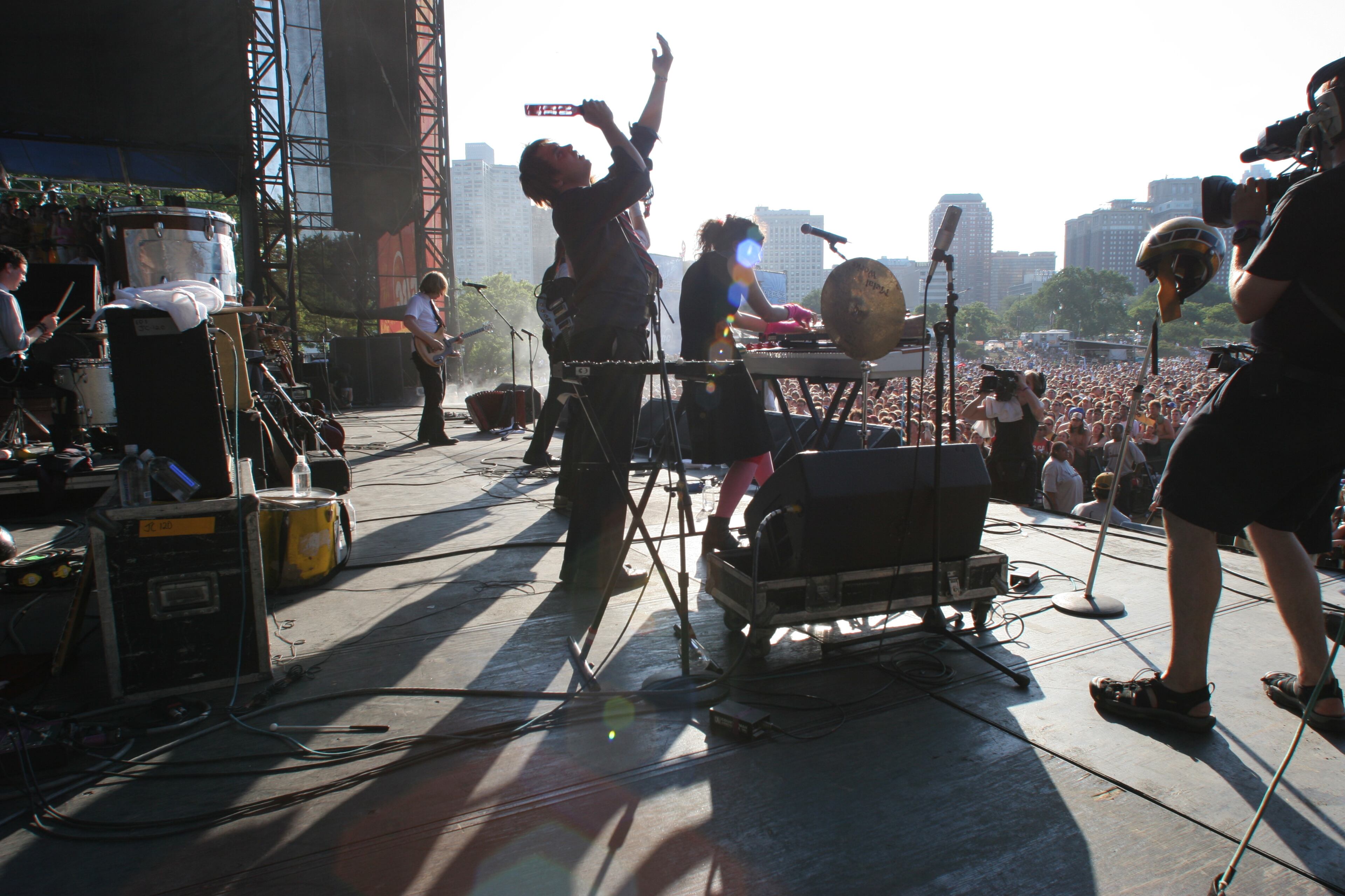 CHICAGO - JULY 24: The Arcade Fire perform live in concert at Lollapalooza 2005 day two July 24, 2005 in Chicago, Illinois. (Photo by Matt Carmichael/Getty Images)