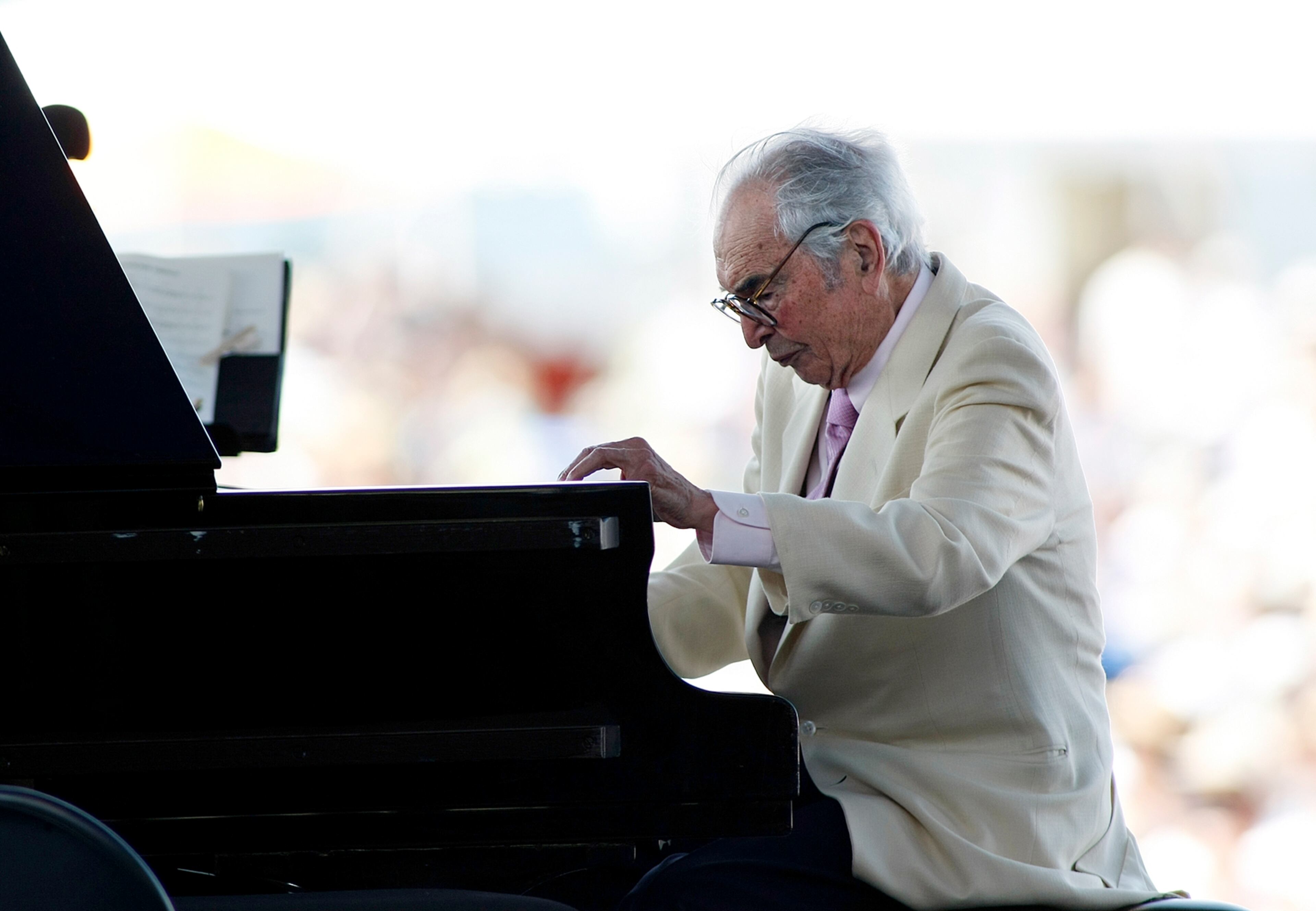 In this Aug. 8, 2010, file photo, composer Dave Brubeck plays at his last appearance at the Newport Jazz Festival in Newport, R.I. Brubeck died in Connecticut on Dec. 5. He would have turned 92 on Dec. 6.