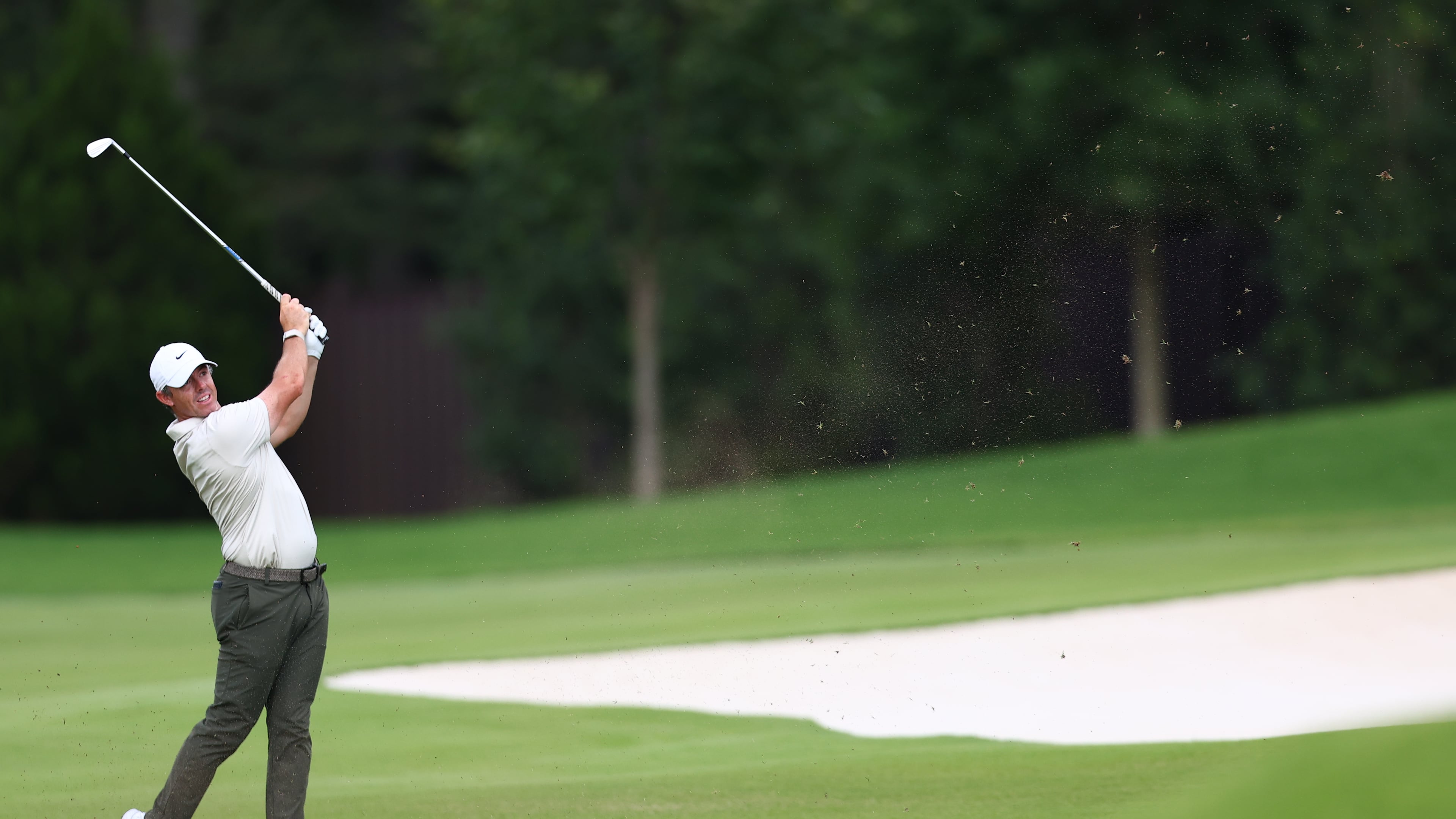 Rory McIlroy, of Northern Ireland, hits from the seventh fairway during the final round of the PGA Tour Championship golf tournament Sunday, Aug. 30, 2026, in Atlanta. (AP Photo/Colin Hubbard)