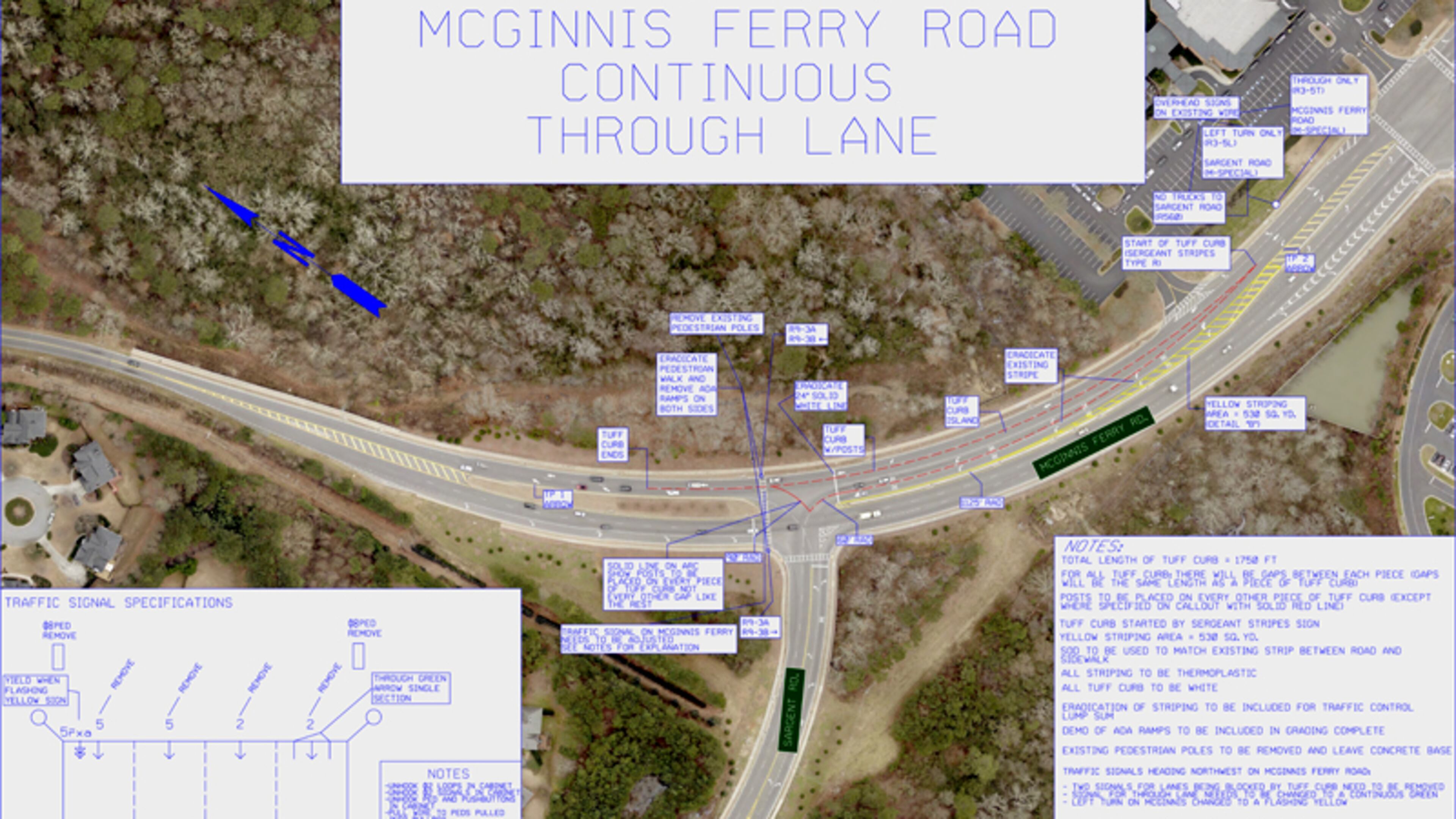 Schematic depicts the “Florida-T” intersection to be created at McGinnis Ferry and Sargent roads. CITY OF JOHNS CREEK