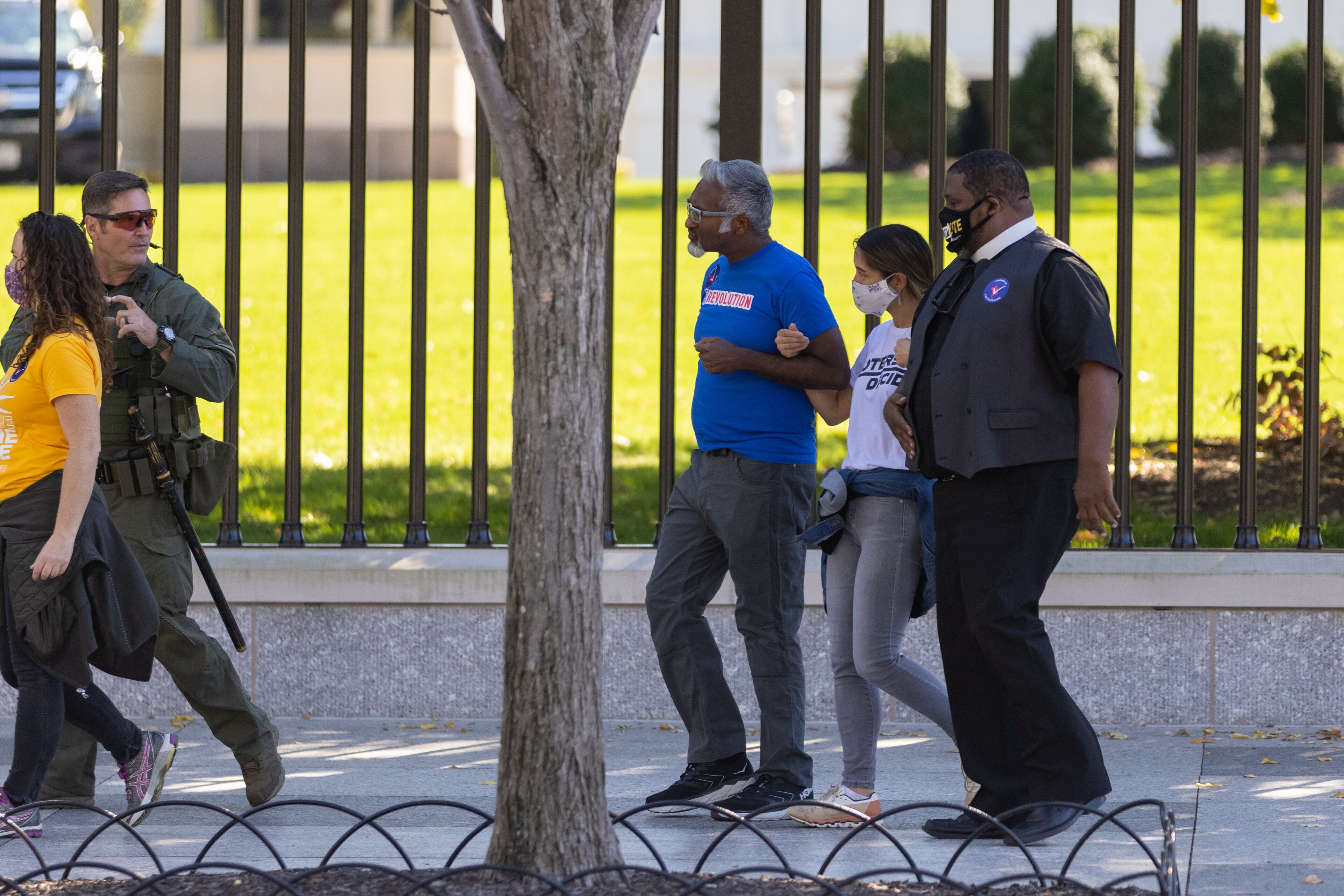Georgia State Rep and candidate for Georgia Secretary of State Bee Nguyen and other protestors are arrested during a demonstration outside of the White House about voting rights on October 19th, 2021 in Washington, DC.