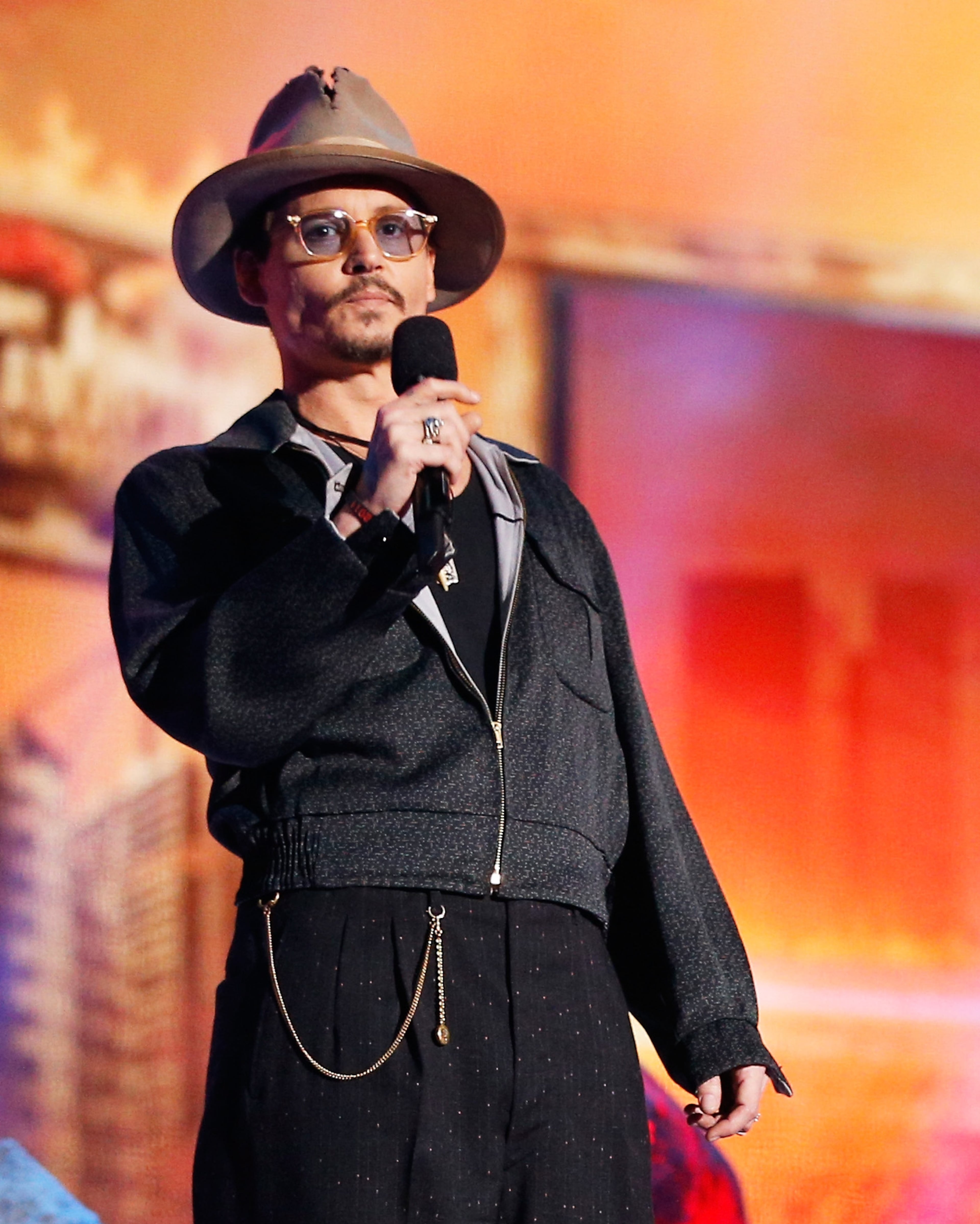 LOS ANGELES, CA - APRIL 13: Actor Johnny Depp speaks onstage at the 2014 MTV Movie Awards at Nokia Theatre L.A. Live on April 13, 2014 in Los Angeles, California. (Photo by Christopher Polk/Getty Images for MTV)