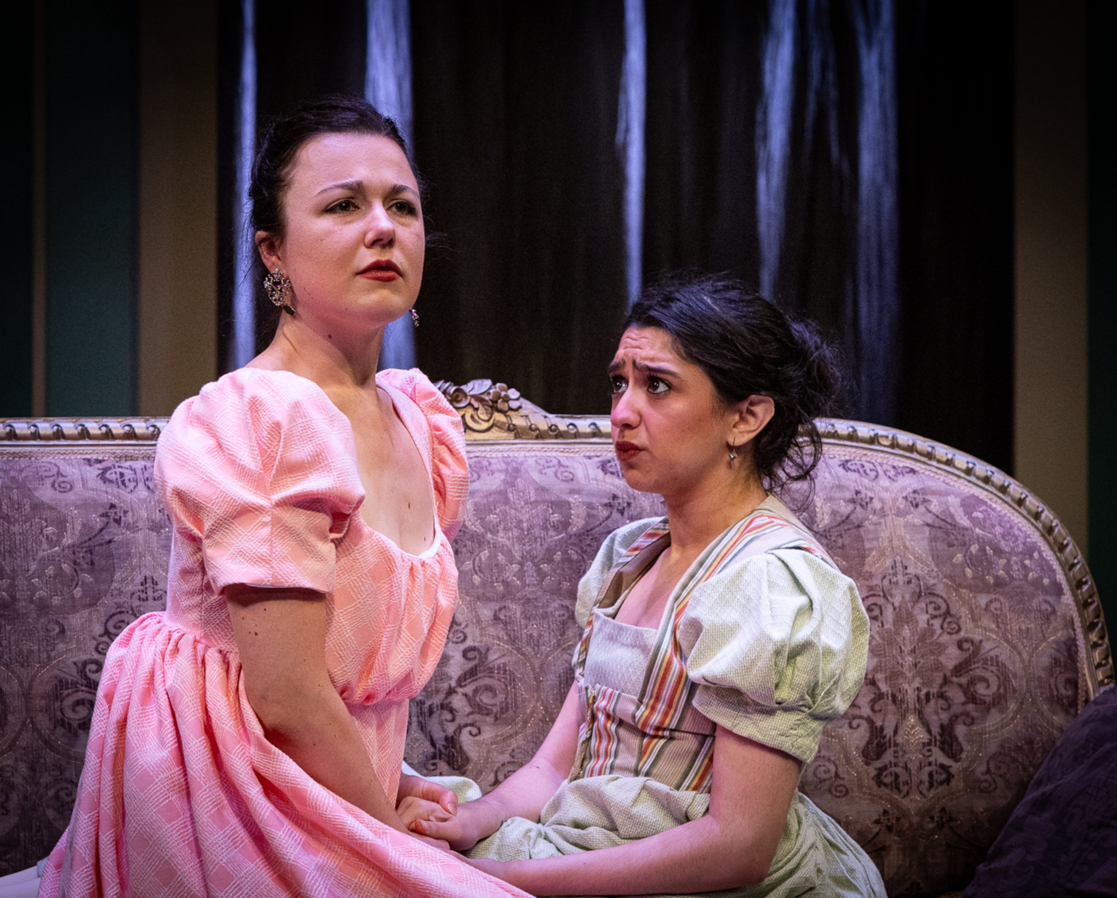 Emma (Martin, left) counsels meek, sweet Harriet Smith (Golbanoo Setayesh) on matters of the heart. (Courtesy of Jeff Watkins)