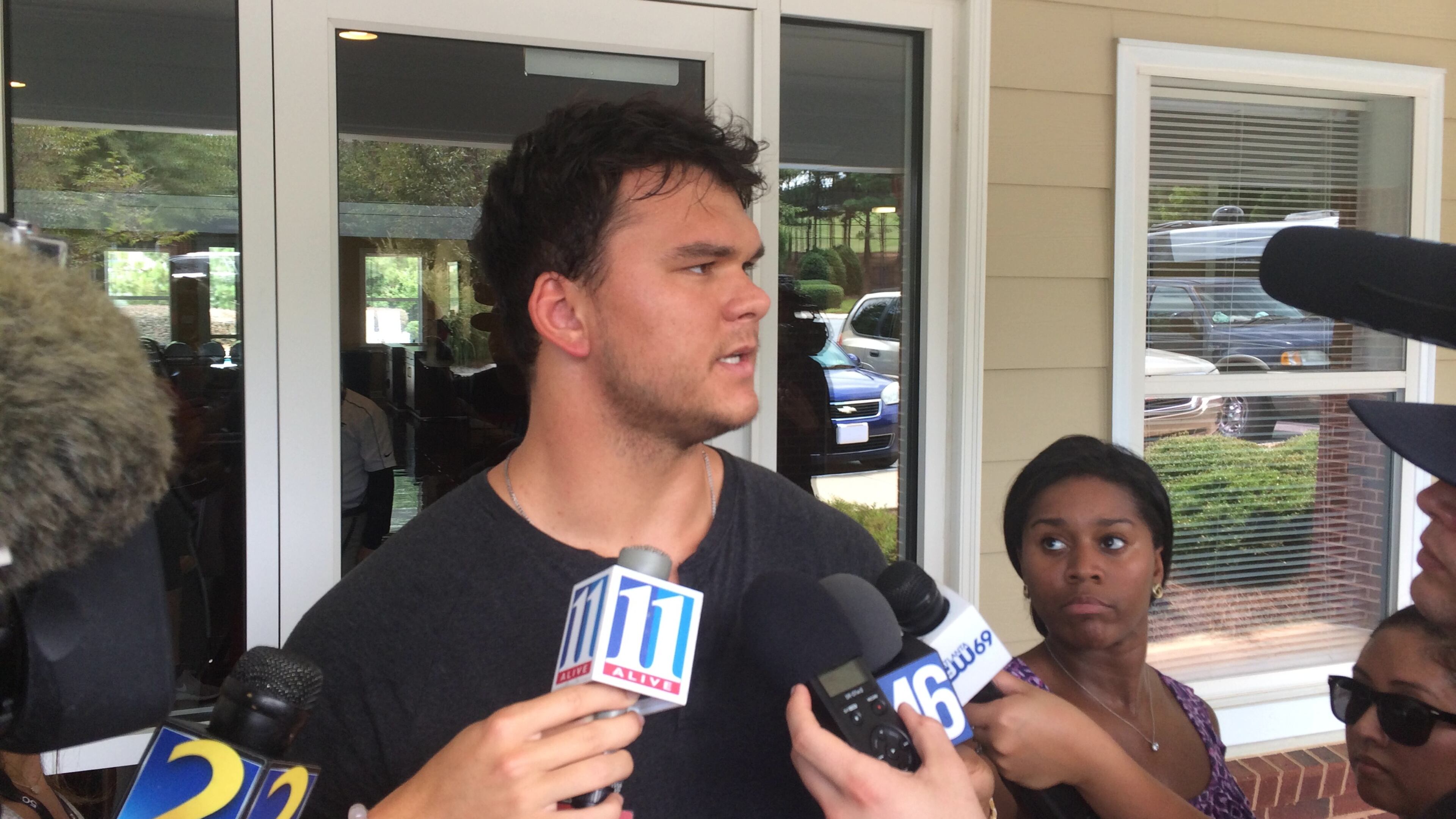 Jake Matthews after checking into his condo on July 31, 2015. (By D. Orlando Ledbetter/Dledbetter@ajc.com)