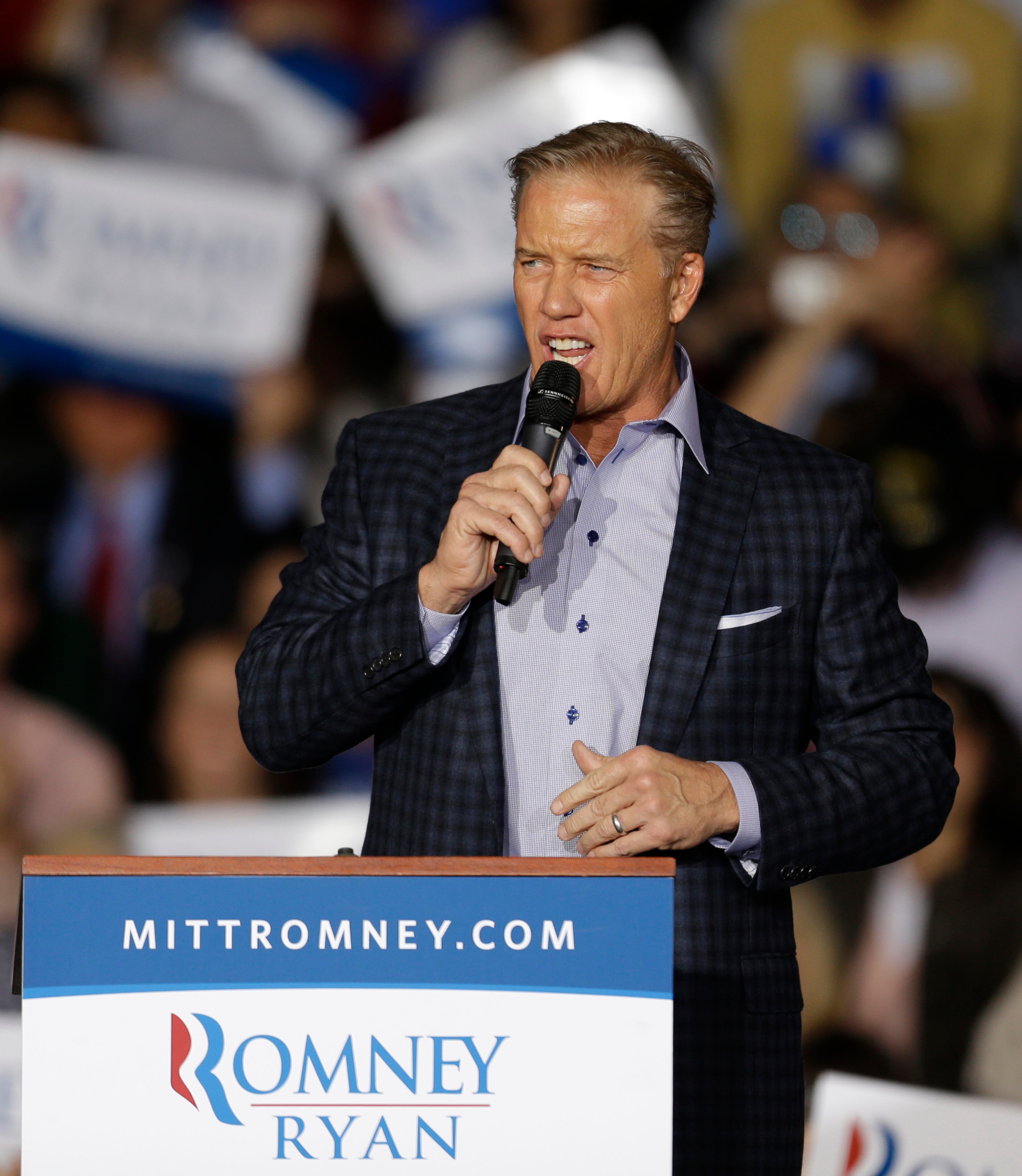 The Denver Broncos legend called Romney a "proven leader with the experience and background to turn around our struggling economy,"