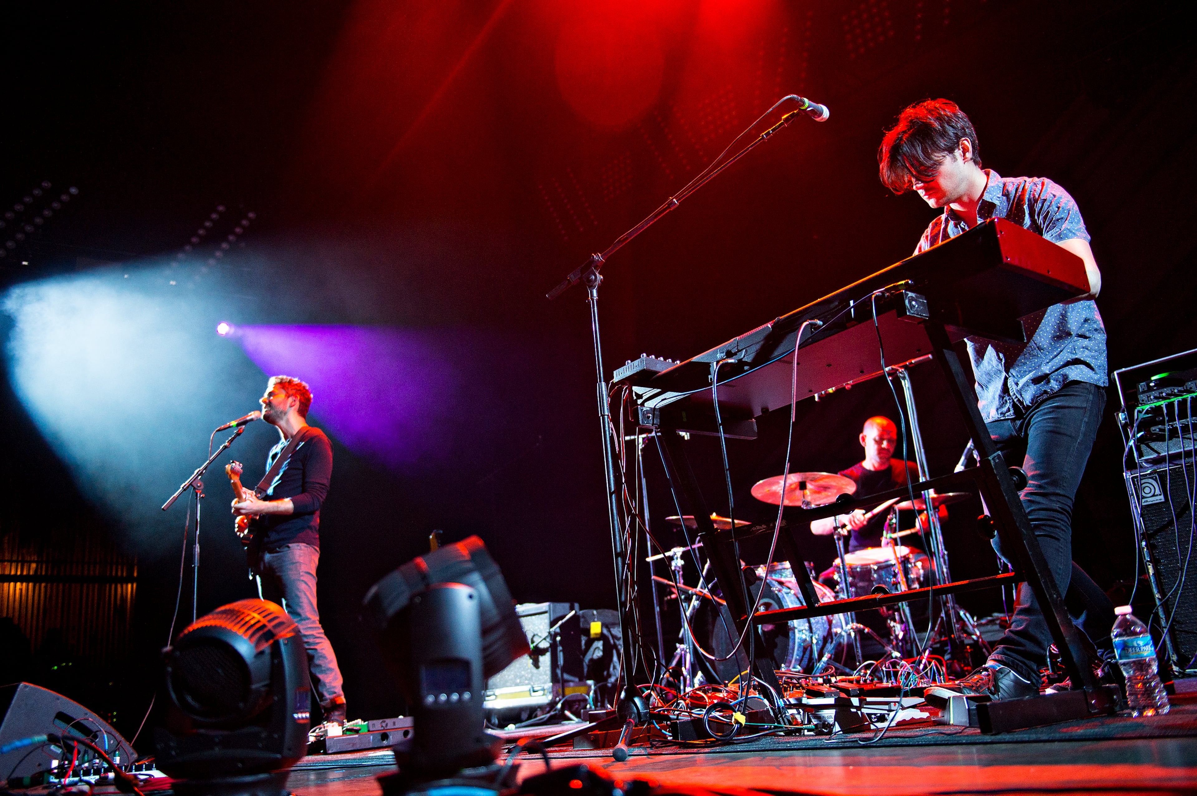 The Antlers' Darby Cicci (right), Michael Lerner and Peter Silberman perform at the Fox Theatre in Atlanta on Monday, April 27, 2015. The Antlers opened for Death Cab for Cutie. JONATHAN PHILLIPS / SPECIAL