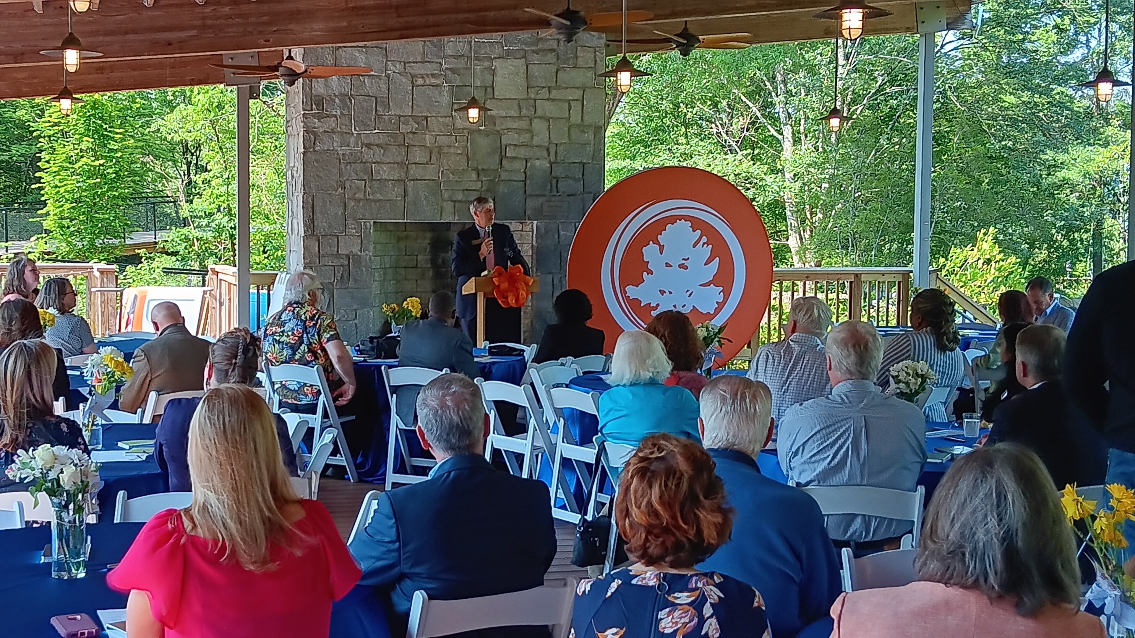 Fulton Commissioner Bob Ellis speaks May 24, 2023, to leaders of two dozen nonprofit agencies that get county funding to provide social services