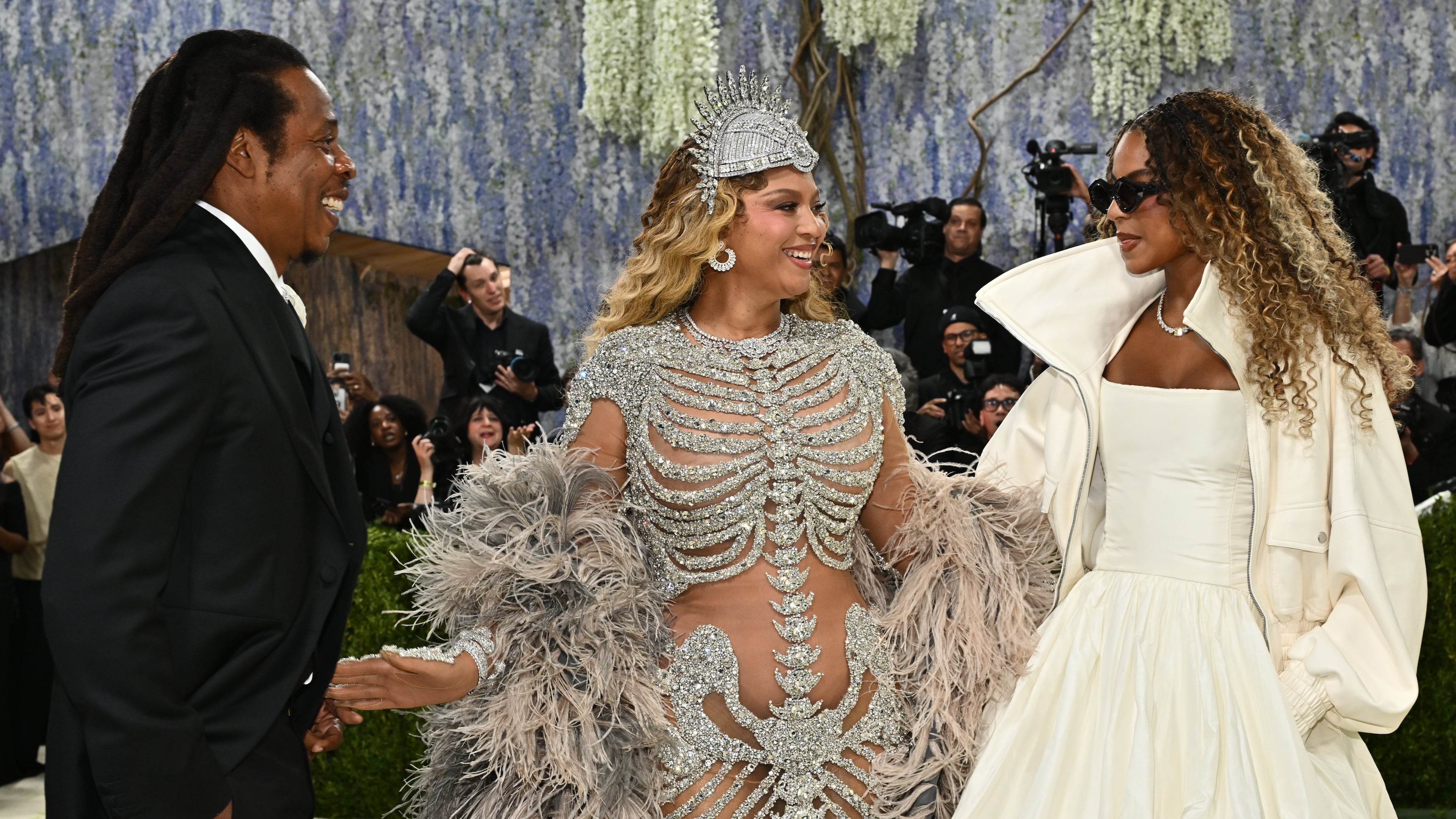 Jay-Z, from left, Beyoncé, and, Blue Ivy Carter arrive at The Metropolitan Museum of Art's Costume Institute benefit gala celebrating the opening of the "Costume Art" exhibition on Monday, May 4, 2026, in New York. (Photo by Evan Agostini/Invision/AP)