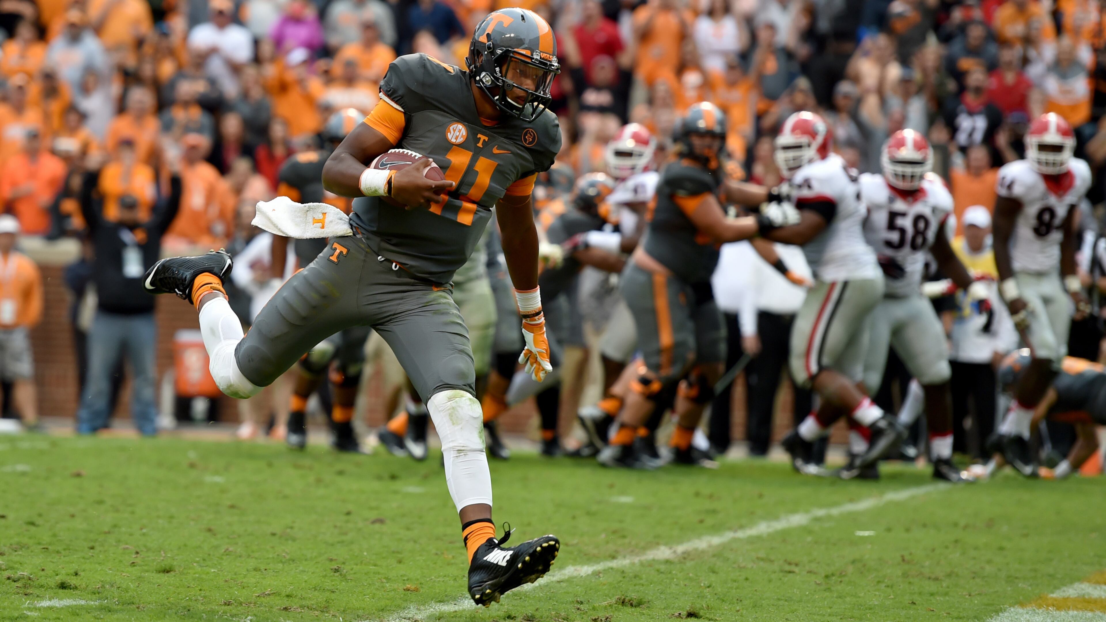 Joshua Dobbs: Quarterback from Alpharetta set career records for rushing yards by a quarterback (2,160), career rushing touchdowns by a QB (32), single-season rushing yards by a quarterback (831) and single-season rushing touchdowns by a QB (12) at Tennessee.