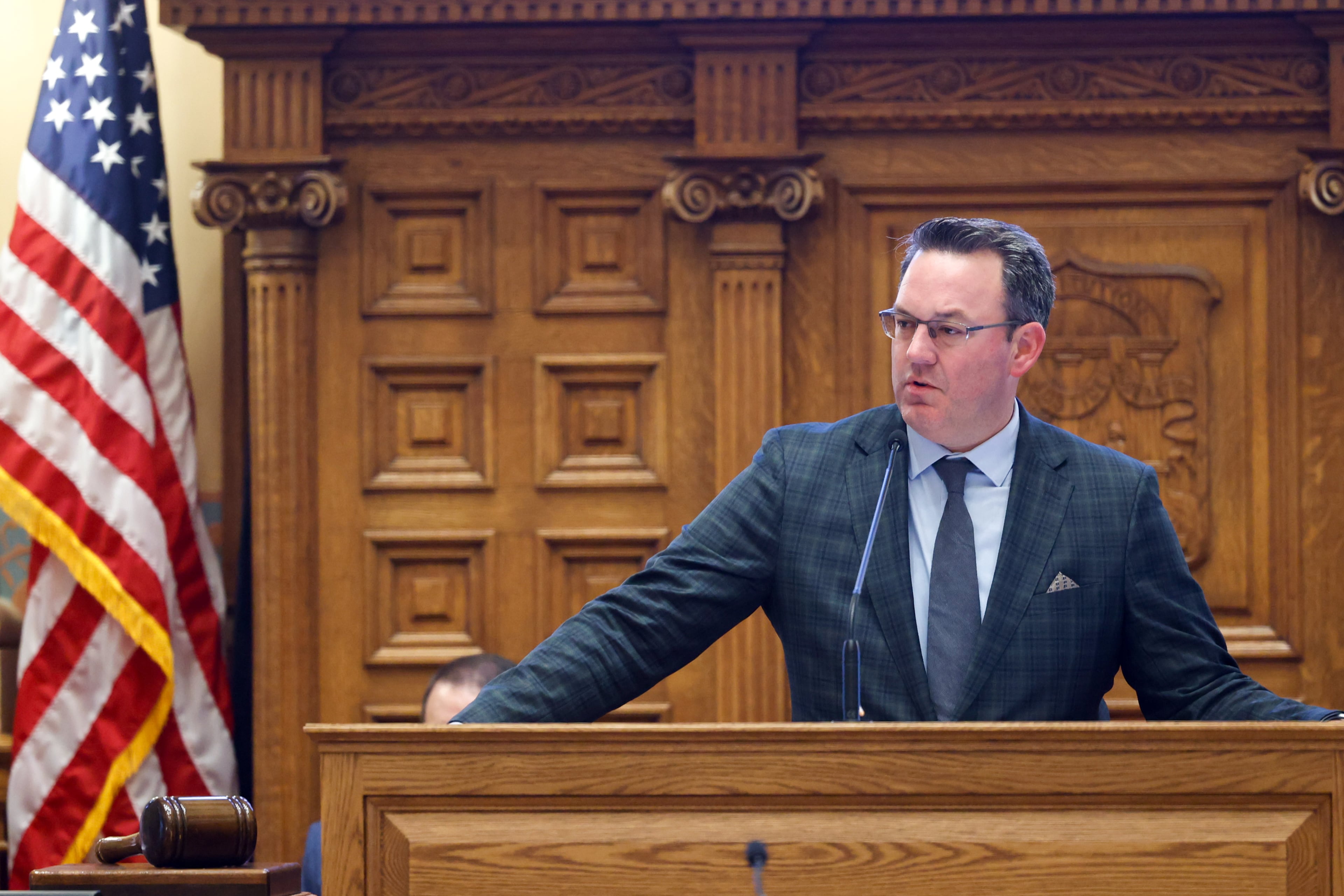 Lt. Gov. Burt Jones speaks at the Senate as the state legislature convenes for the first day of a special legislative session at the Capitol in Atlanta on June 17, 2026. It’s the day after he lost in a runoff election to be the Republican governor nominee. (Arvin Temkar/AJC)