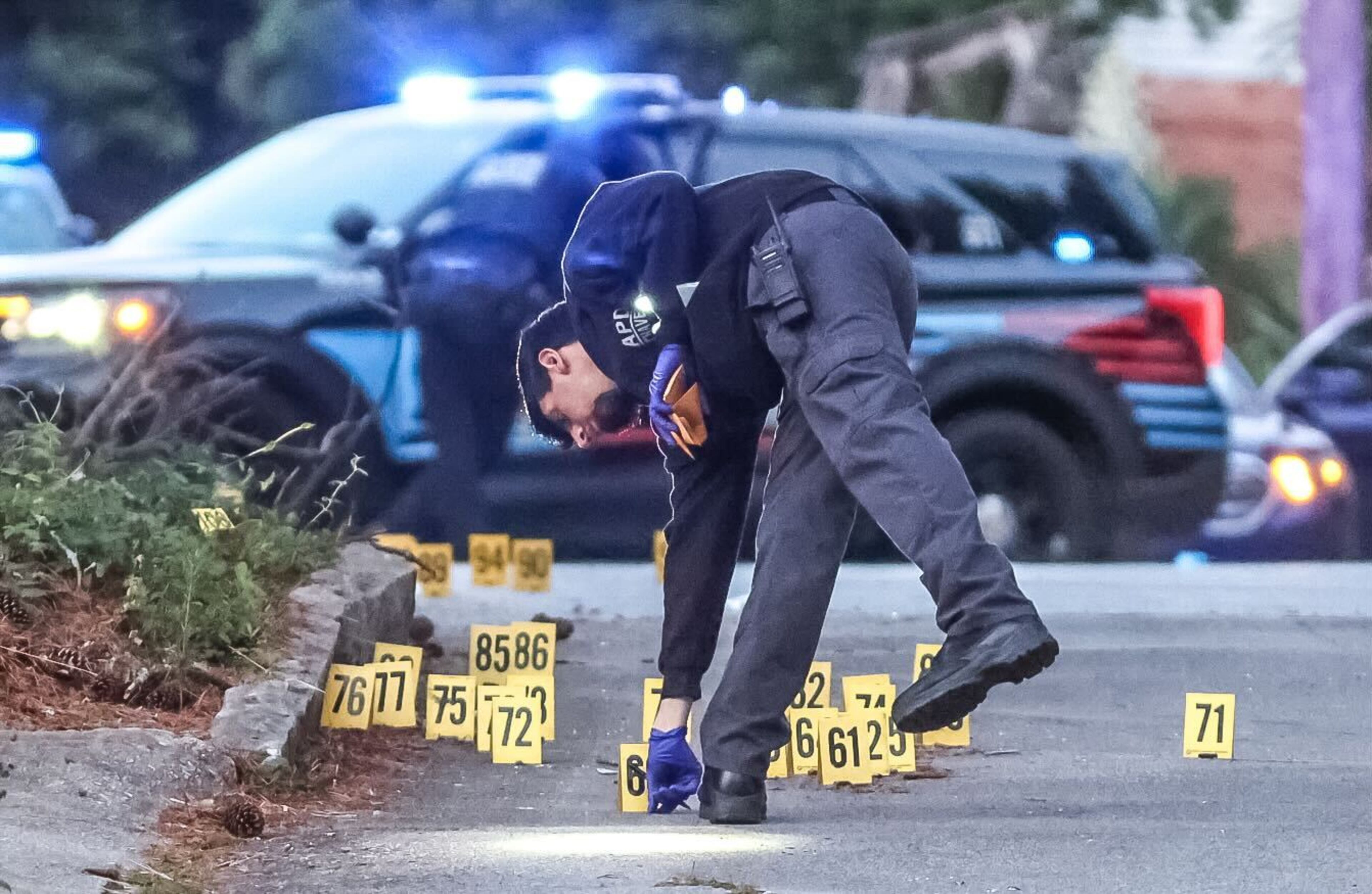 More than 100 evidence markers were reportedly found on Camrose Way in northwest Atlanta.