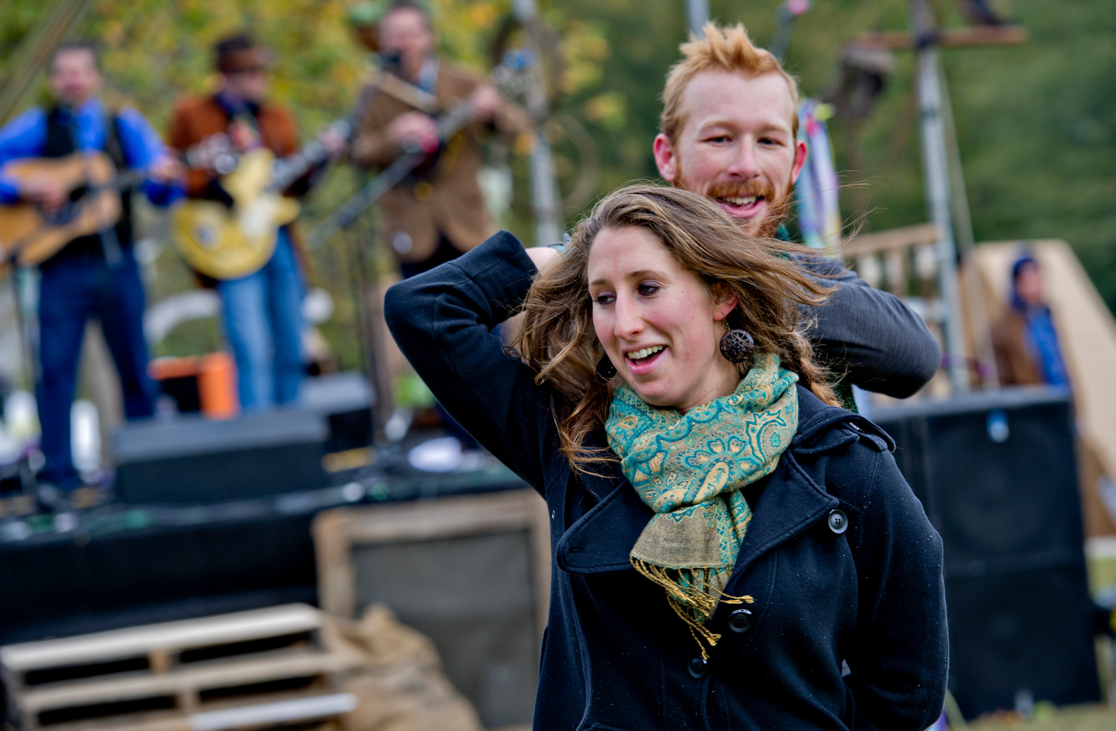 Olivia Gorbatkin (front) dances with Matt Taylor during the 12th annual Cabbagetown Chomp & Stomp in Atlanta on Saturday, November 1, 2014. The one day festival attracts tens of thousands of people to taste chili, look at art, listen to music and celebrate the historic neighborhood. JONATHAN PHILLIPS / SPECIAL