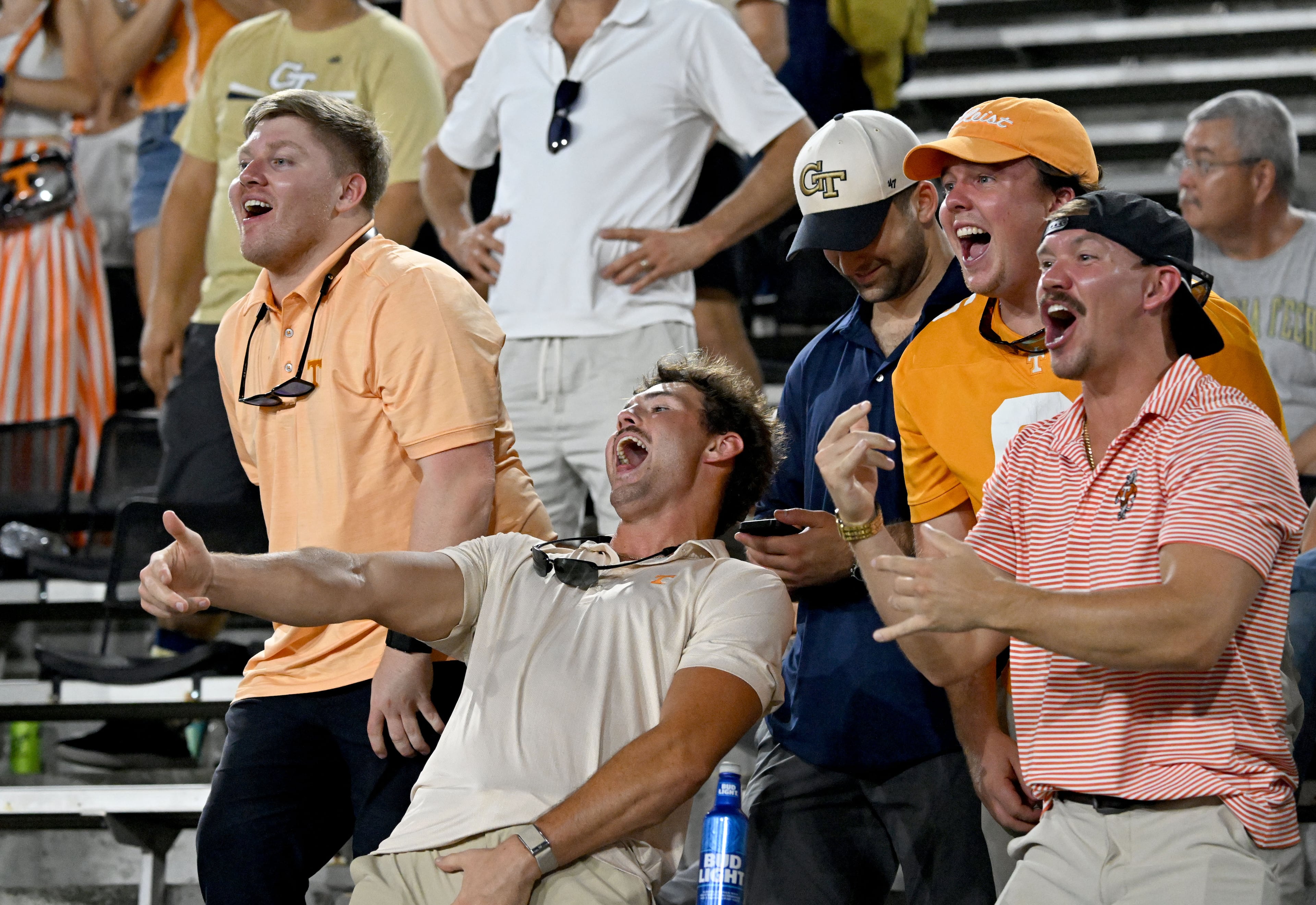 Tennessee fans react during the second half in an NCAA college football game at Bobby Dodd Stadium on Saturday, Sept. 12, 2026, in Atlanta. Tennessee defeated Georgia Tech 45-24. (Hyosub Shin/AJC)
