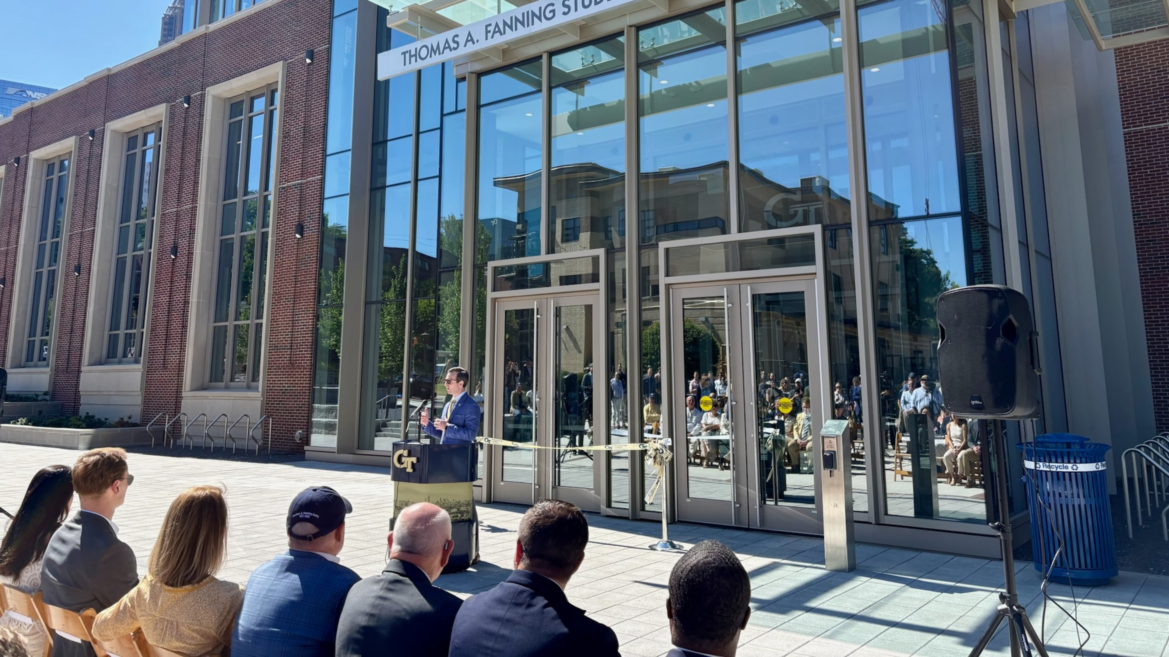 Georgia Tech athletic director Ryan Alpert addresses guests at the opening of the Thomas A. Fanning Student-Athlete Performance Center. The building exceeds 100,000 square feet and came at a cost of $90 million. (Ken Sugiura/AJC)