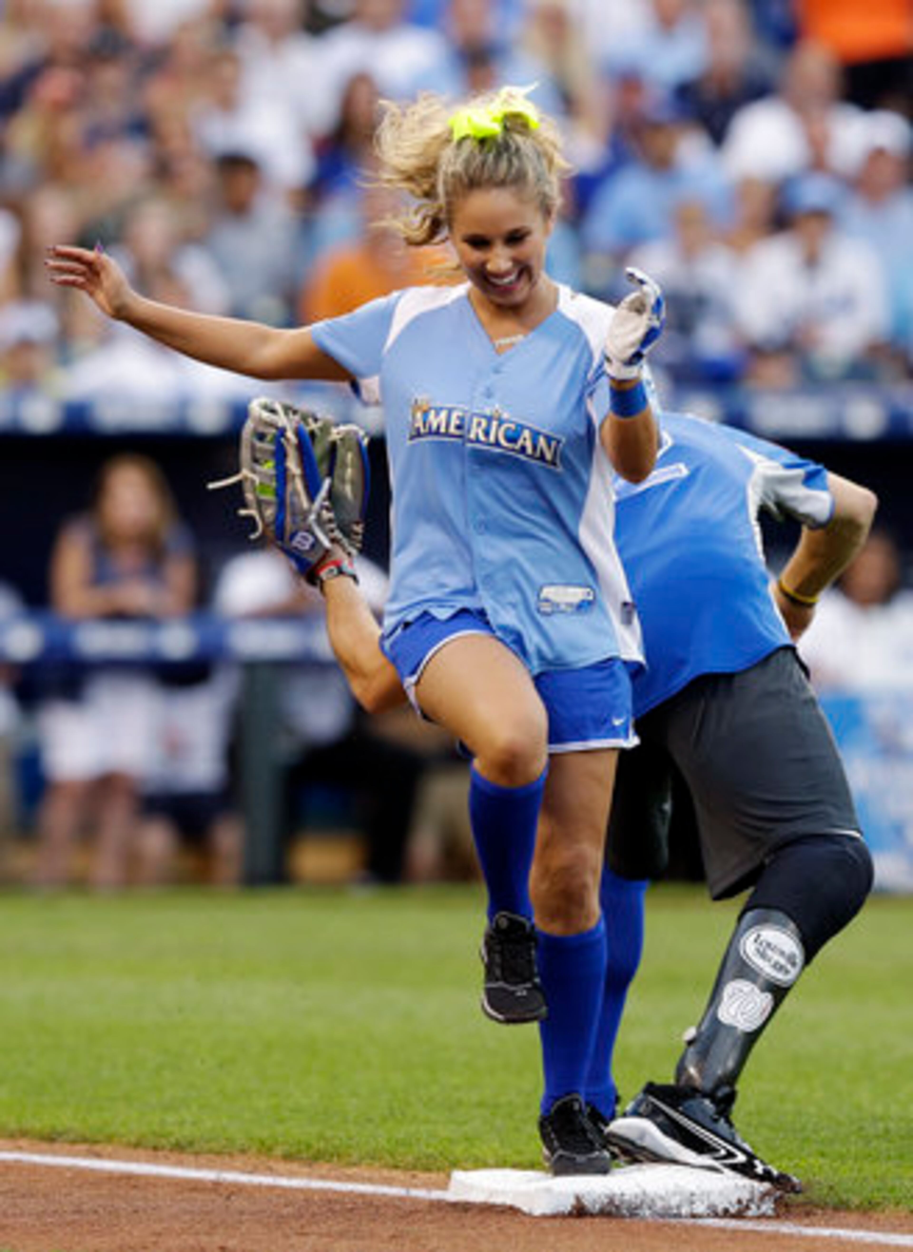 "American Idol" alum Haley Reinhart is forced out at first base.